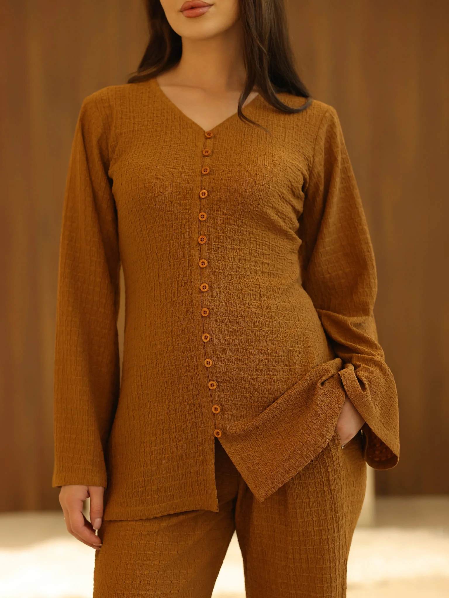 Osanna Textured Brown Co Ord Set - Image 4
