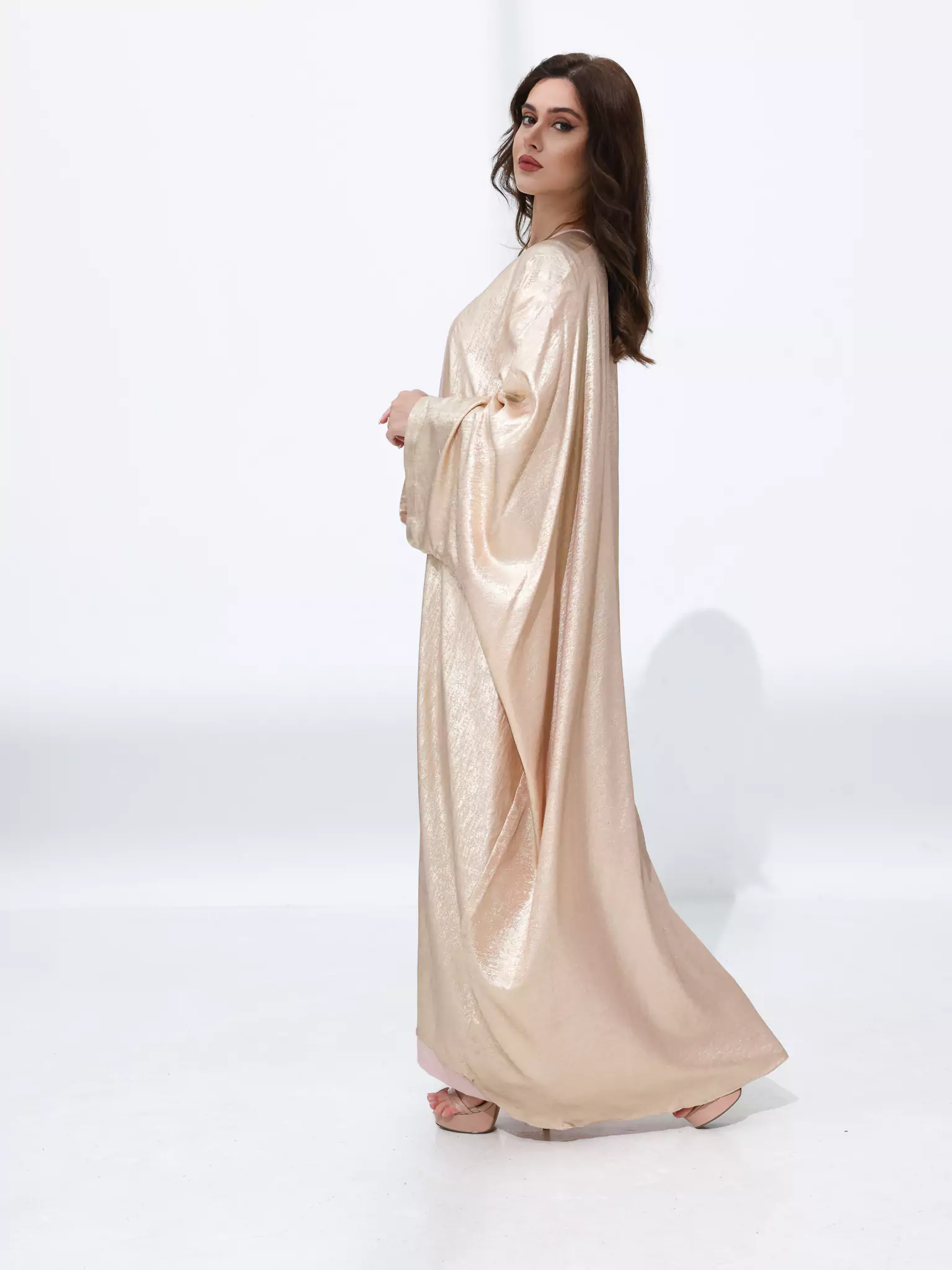 Peach Luxe Shimmer Long Shrug - Image 3