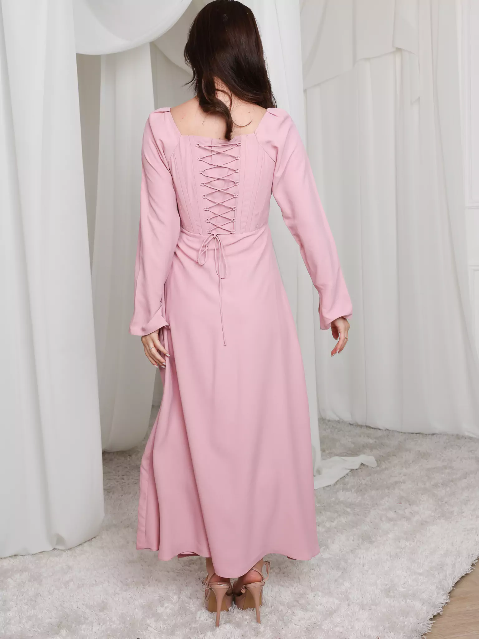 Pink Lattice Cowl Dress With Boning - Image 10