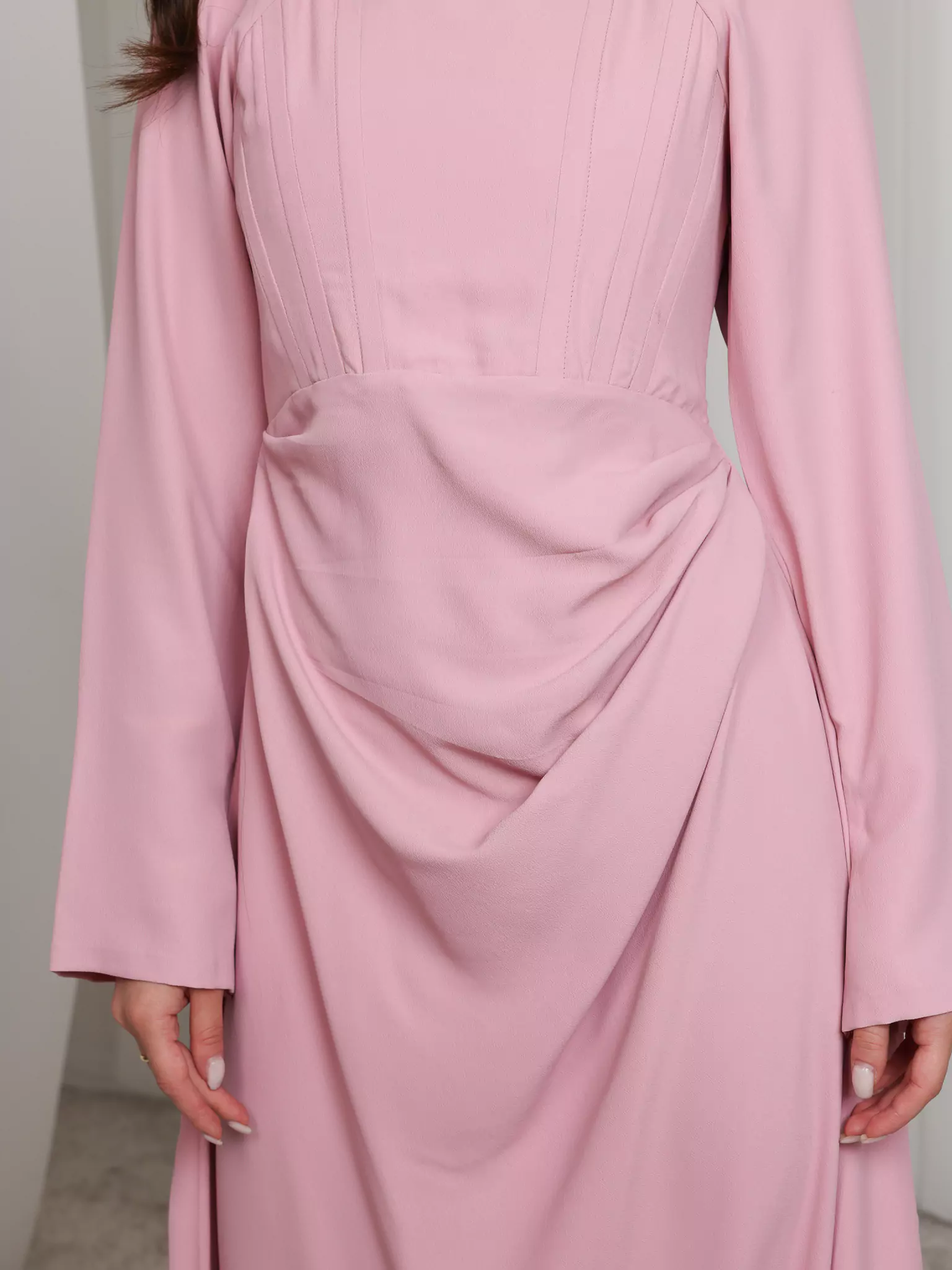 Pink Lattice Cowl Dress With Boning - Image 2