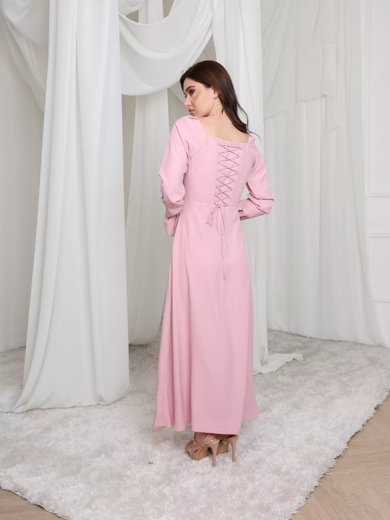 Pink Lattice Cowl Dress With Boning - Image 3