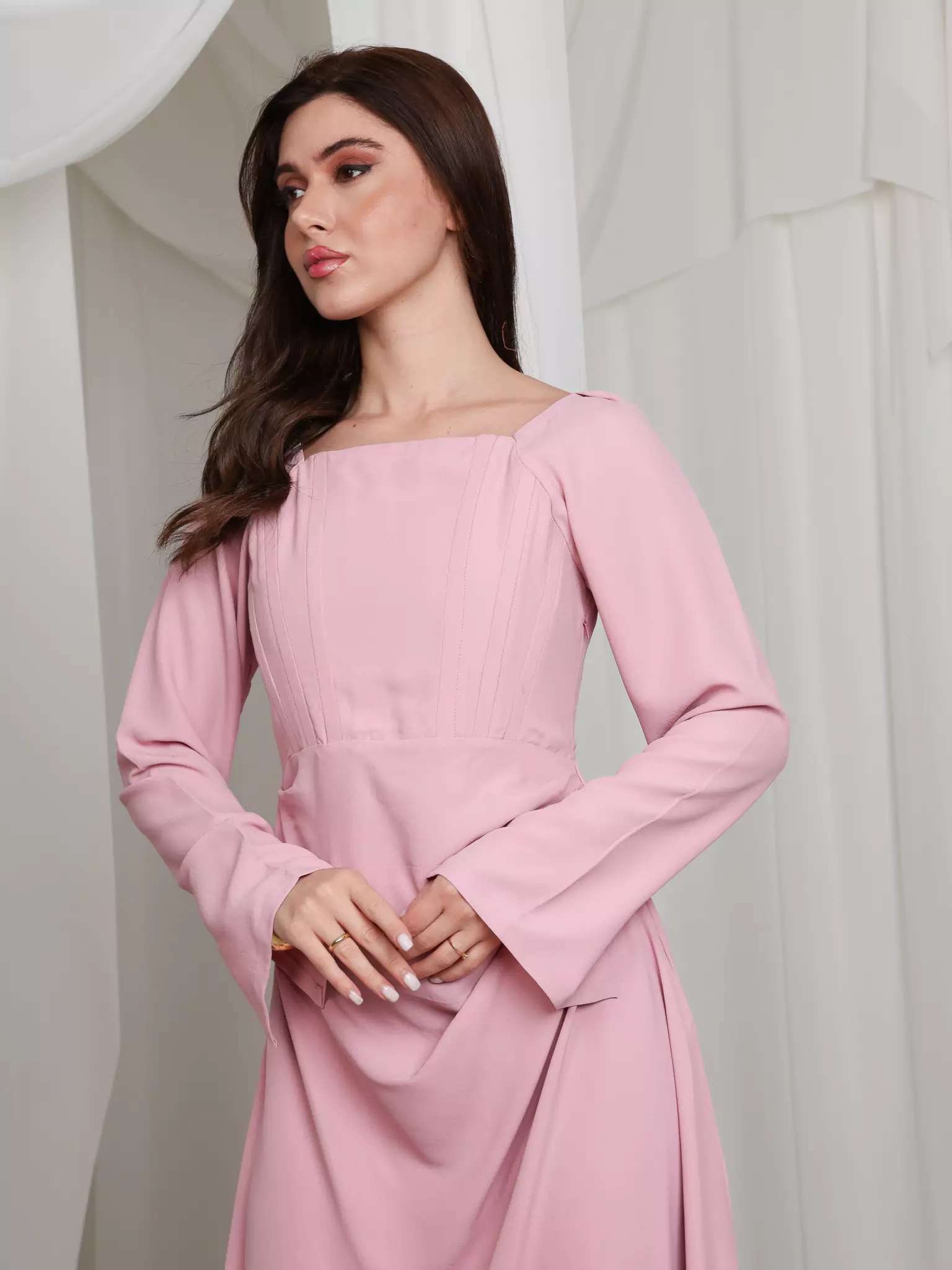 Pink Lattice Cowl Dress With Boning - Image 5