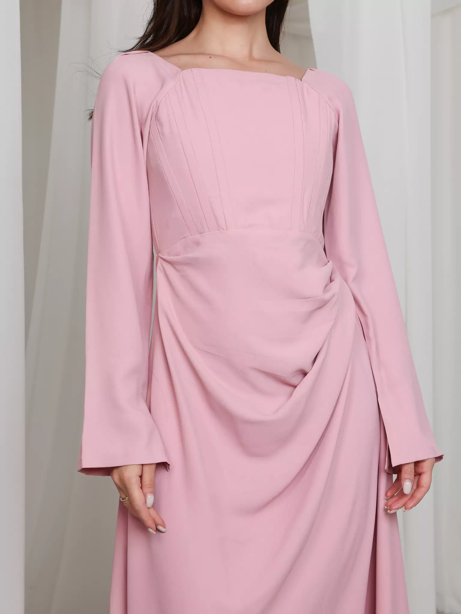 Pink Lattice Cowl Dress With Boning - Image 7