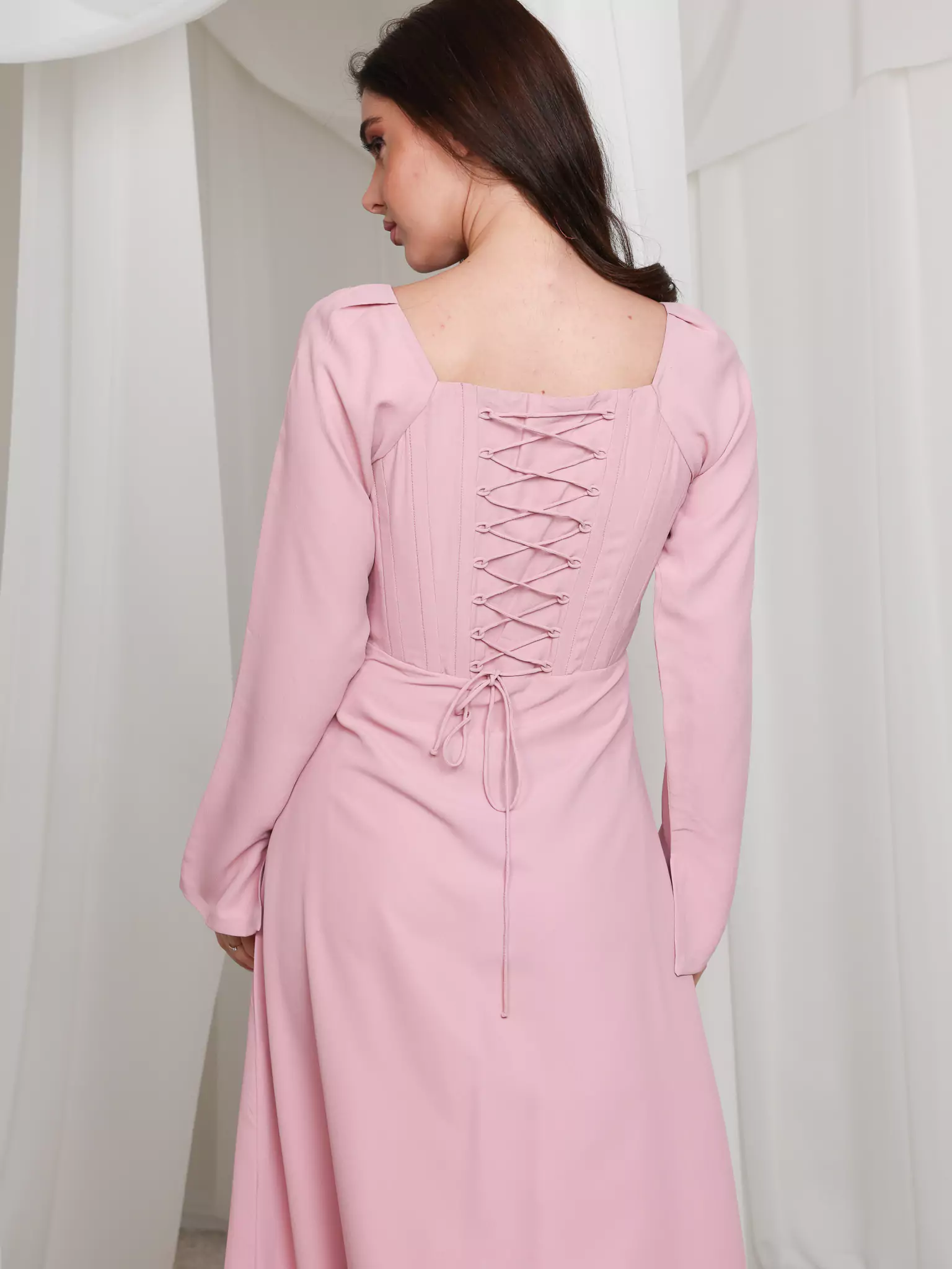 Pink Lattice Cowl Dress With Boning - Image 8