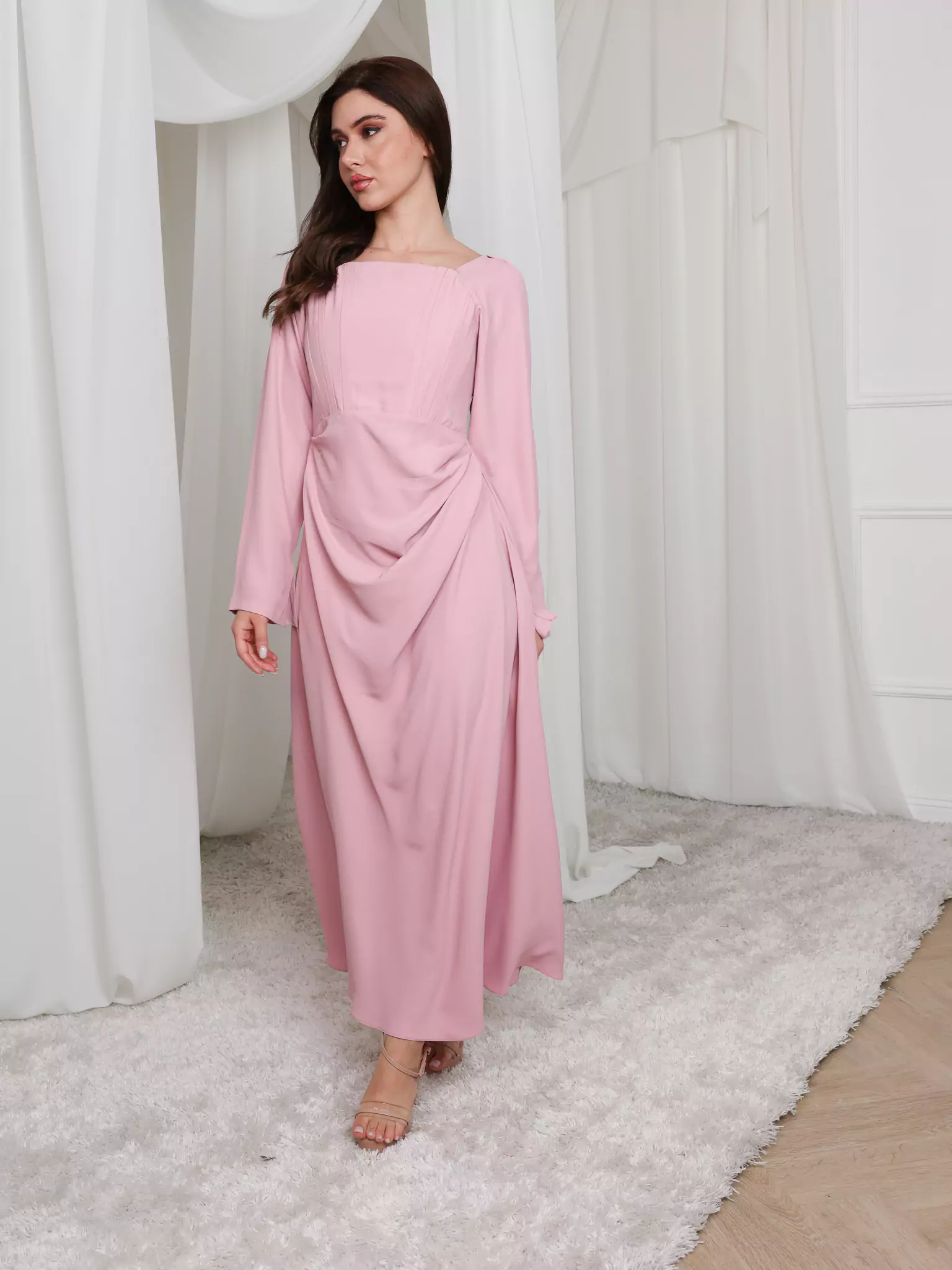 Pink Lattice Cowl Dress With Boning - Image 9