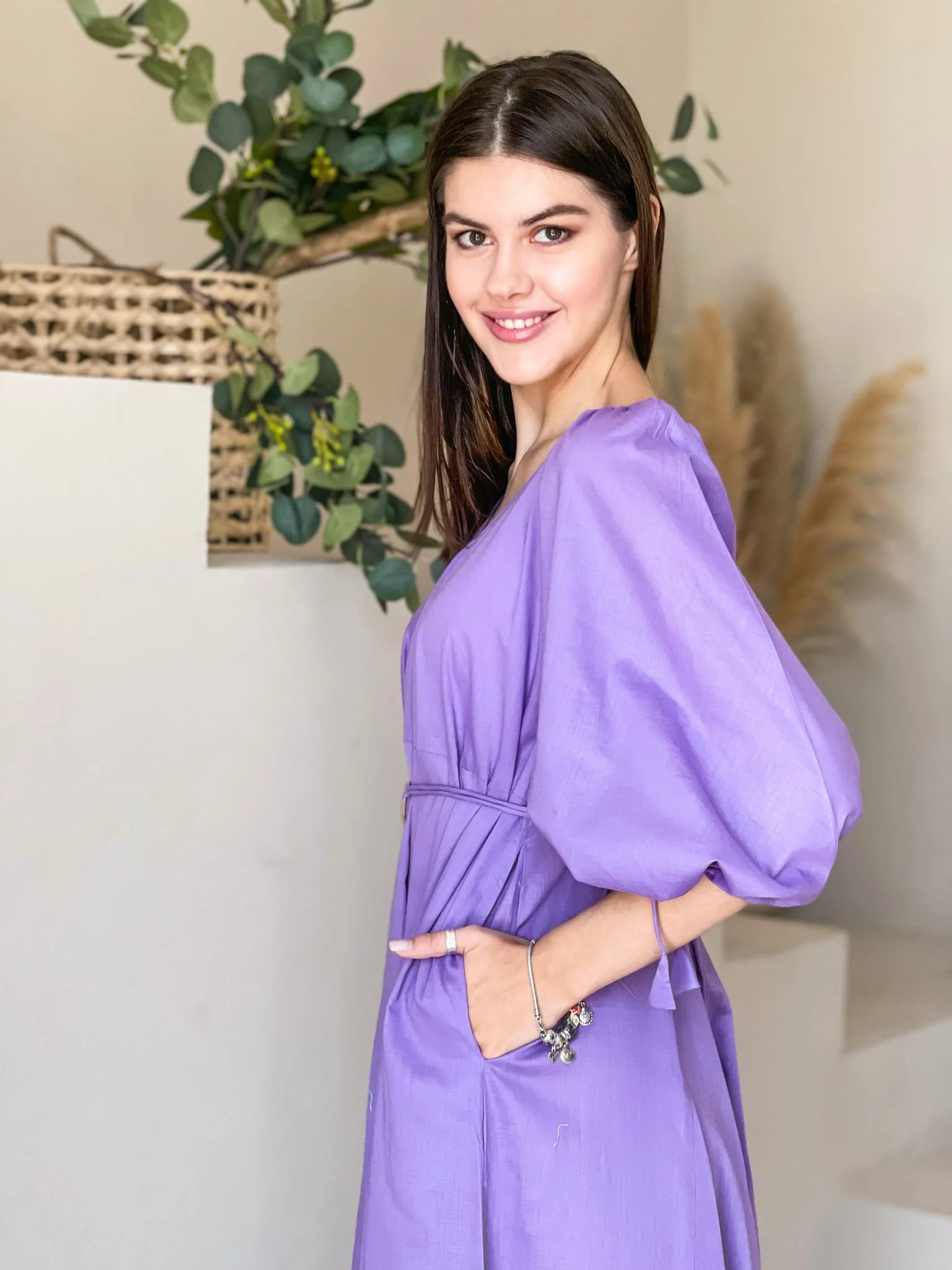 Plumage Lilac Long Dress with Pockets - Image 7
