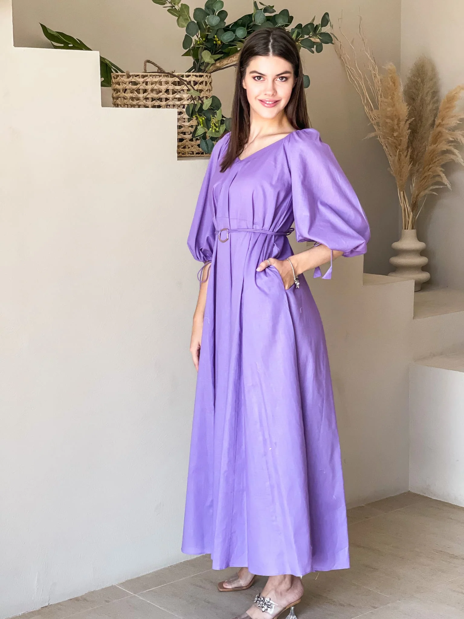 Plumage Lilac Long Dress with Pockets - Image 8