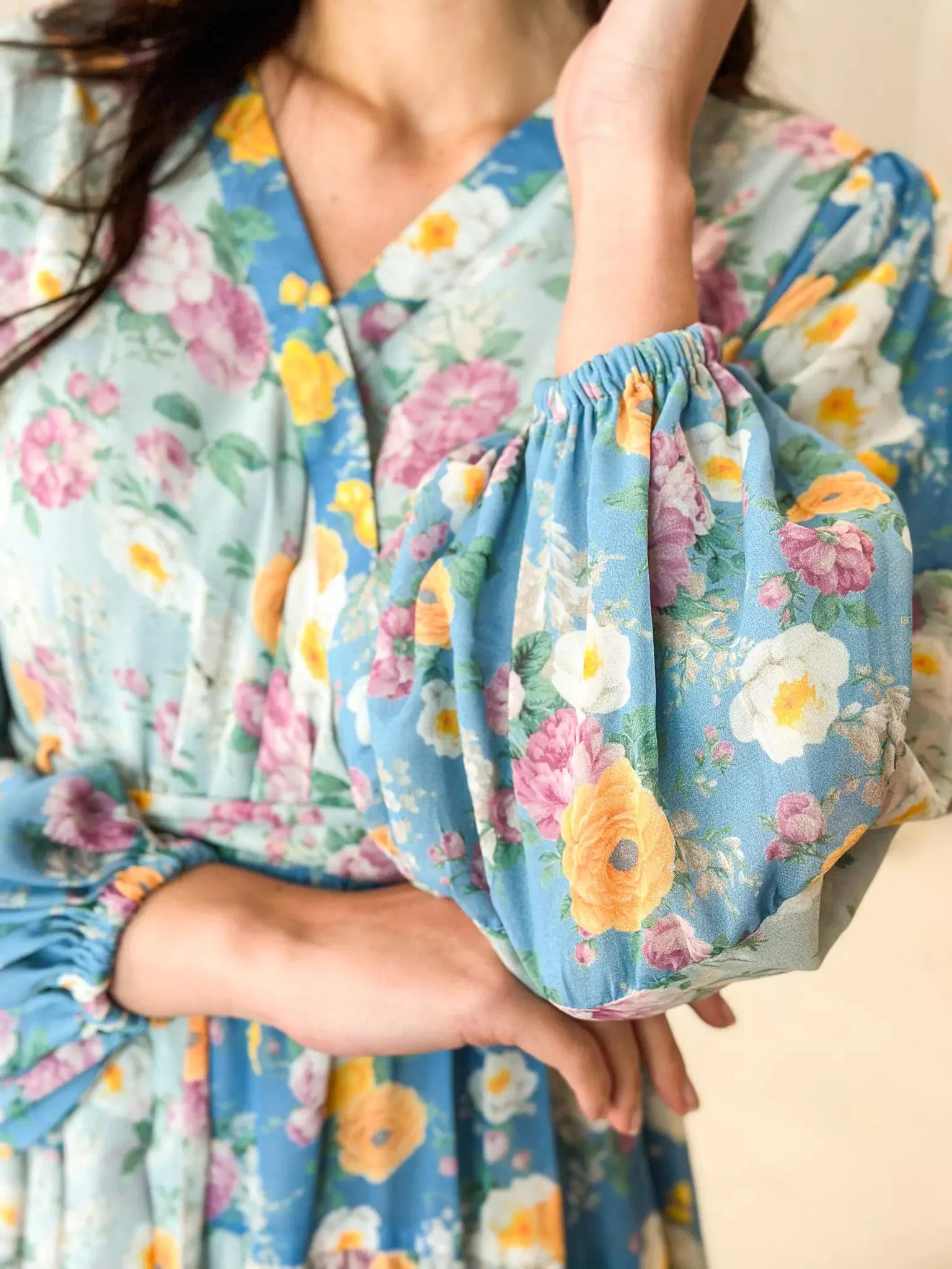 Quadra Blue Floral Long Dress - Image 4
