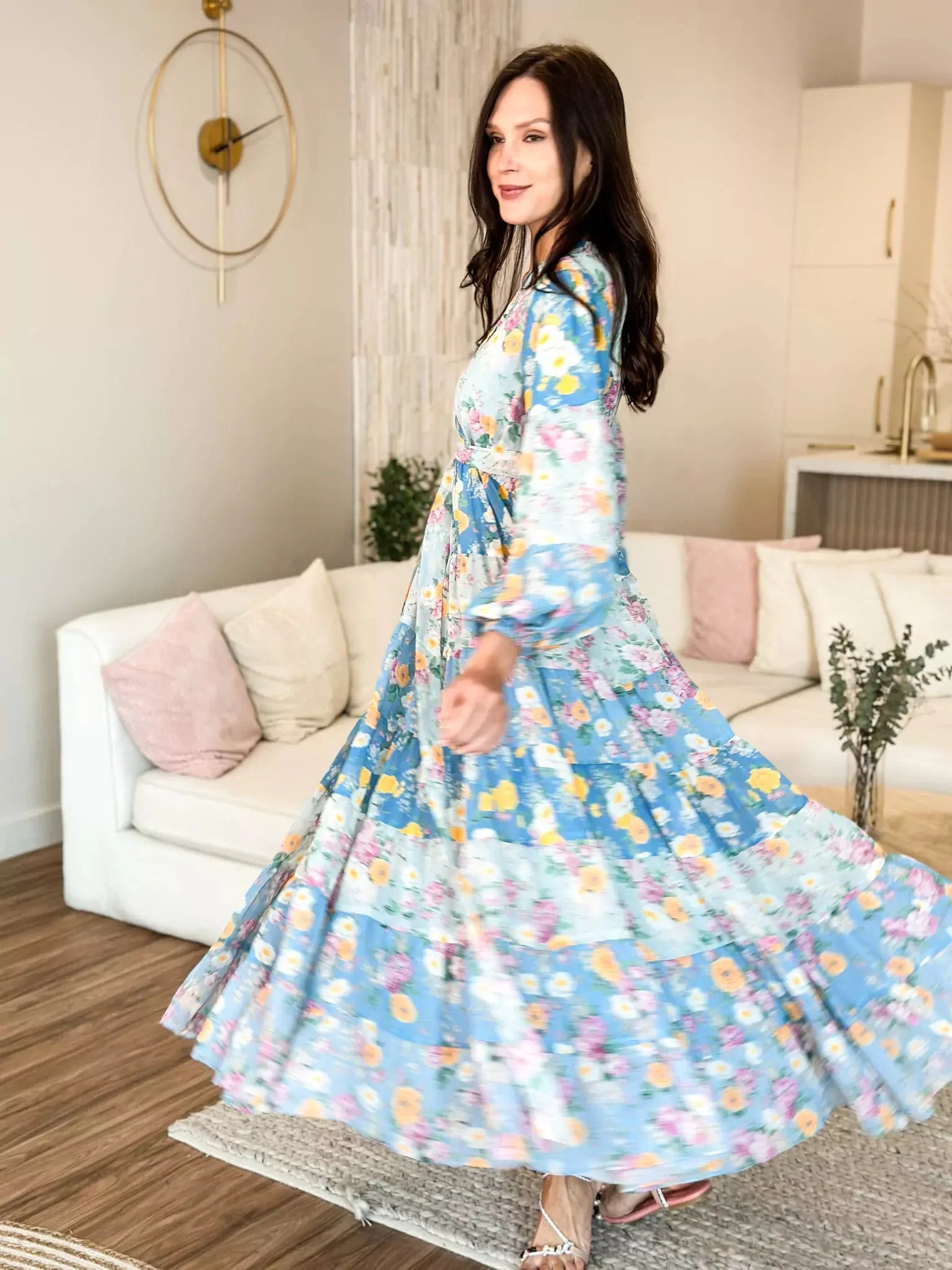Quadra Blue Floral Long Dress - Image 9