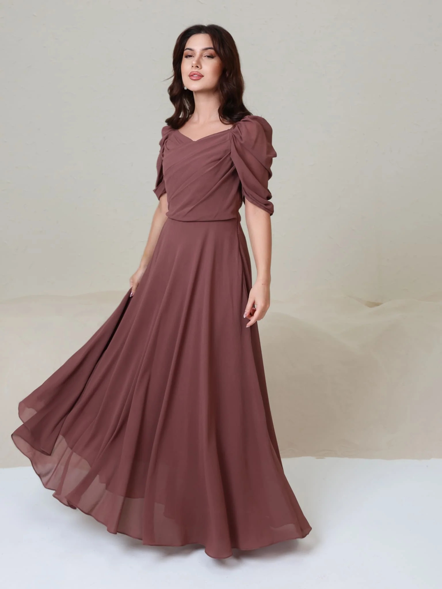 Reese Pleated Mauve Long Dress