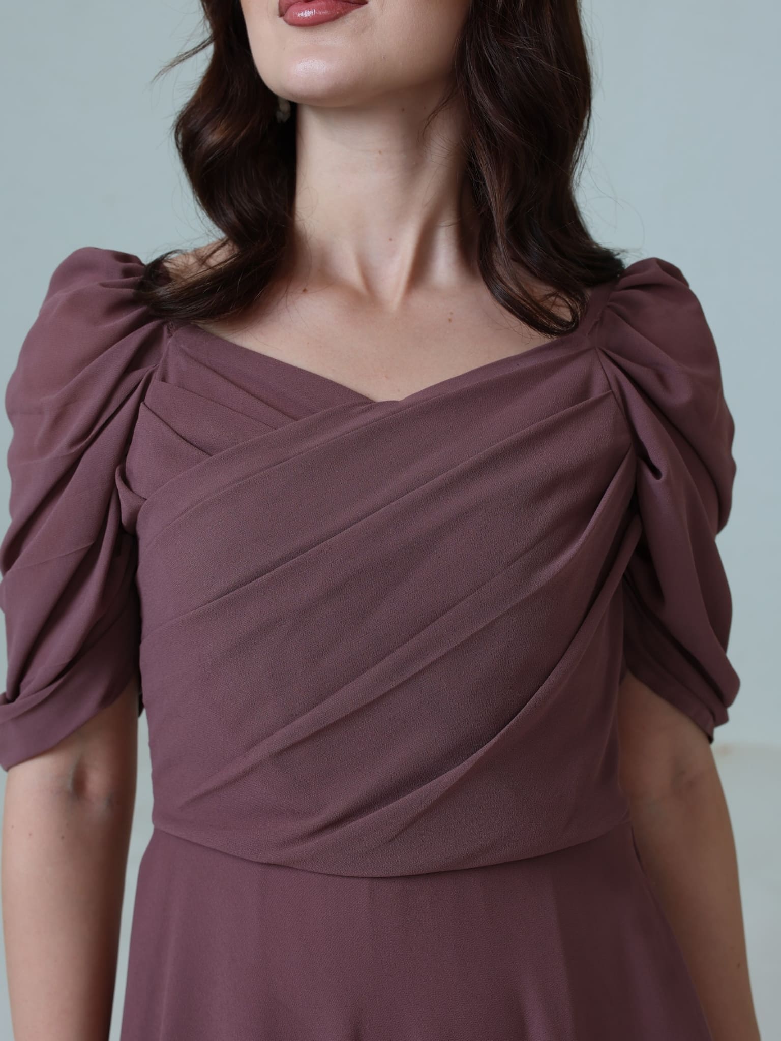 Reese Pleated Mauve Long Dress - Image 2