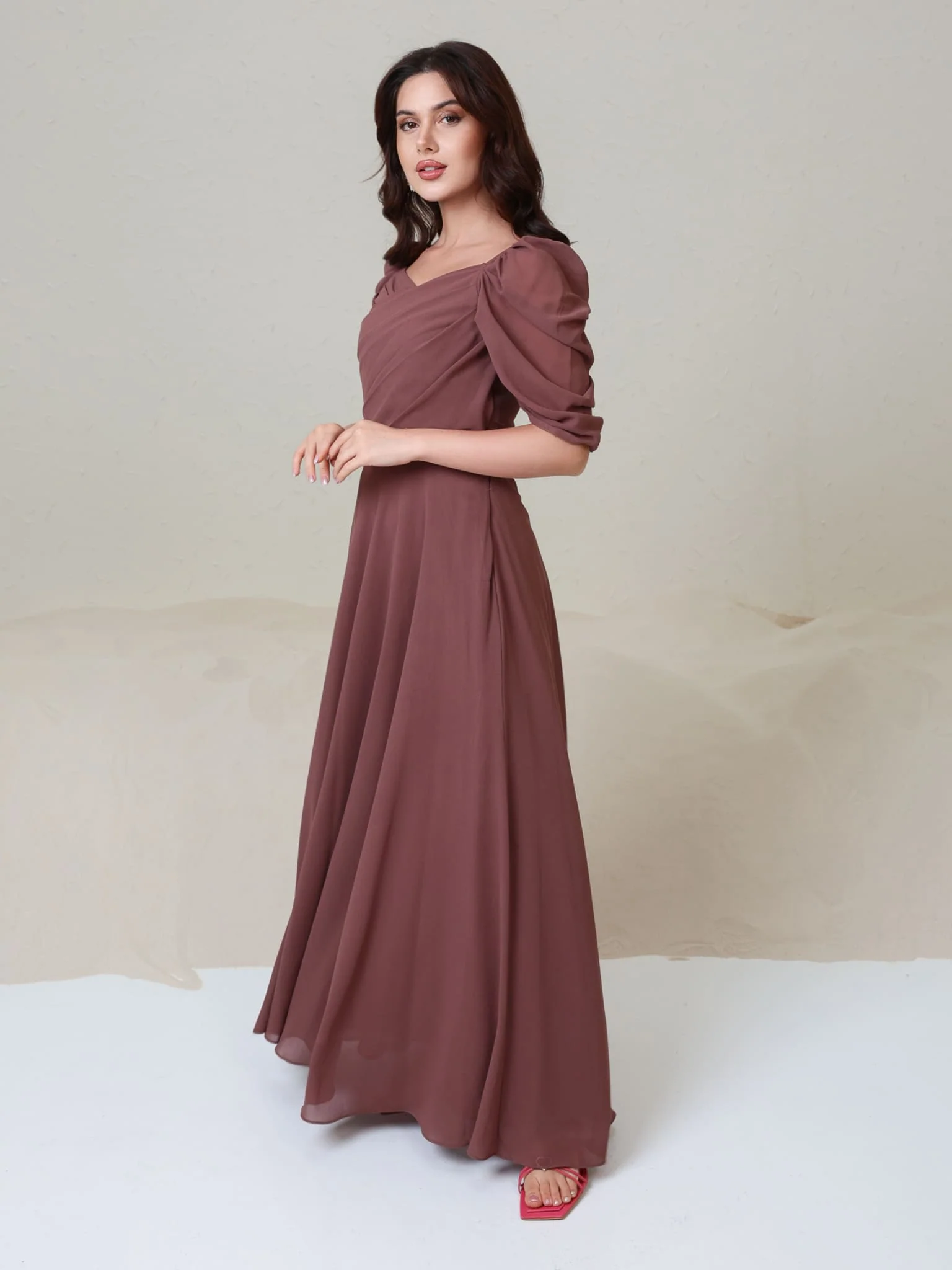 Reese Pleated Mauve Long Dress - Image 4