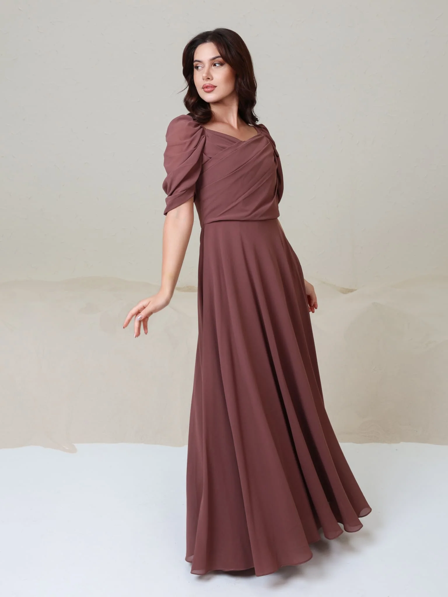 Reese Pleated Mauve Long Dress - Image 5