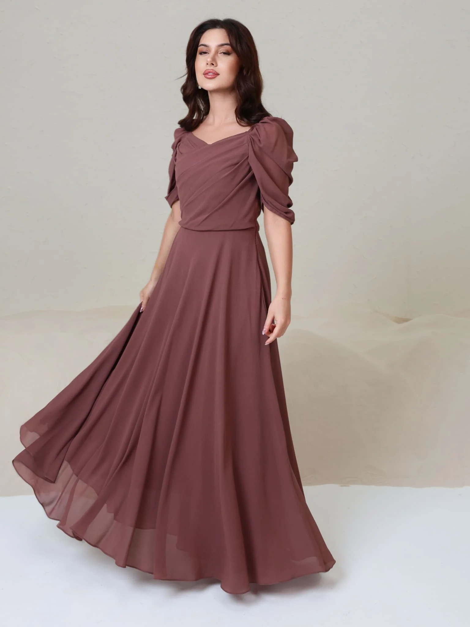 Reese Pleated Mauve Long Dress - Image 7