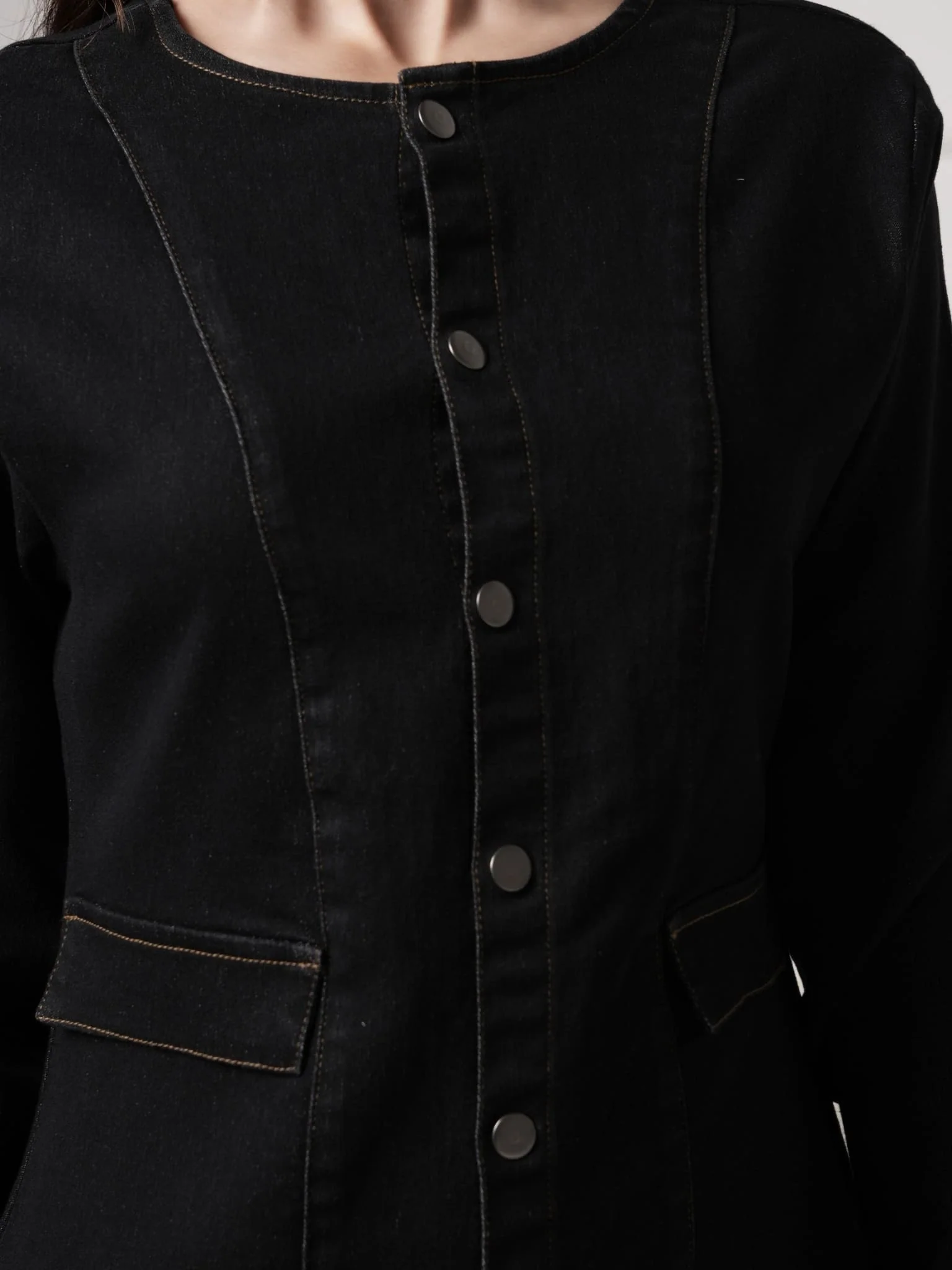 Riona Black Denim Dress - Image 2