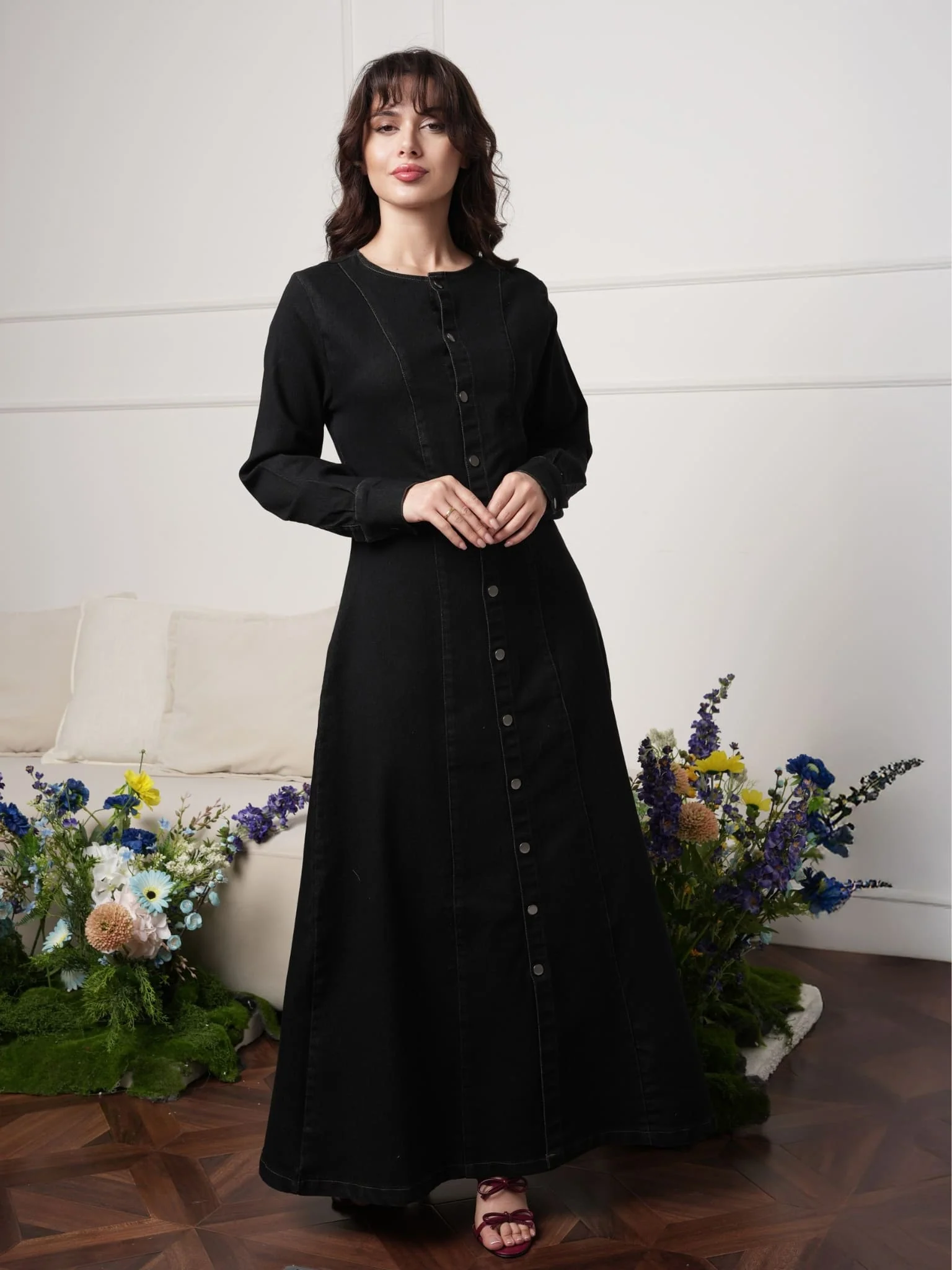 Riona Black Denim Dress - Image 3