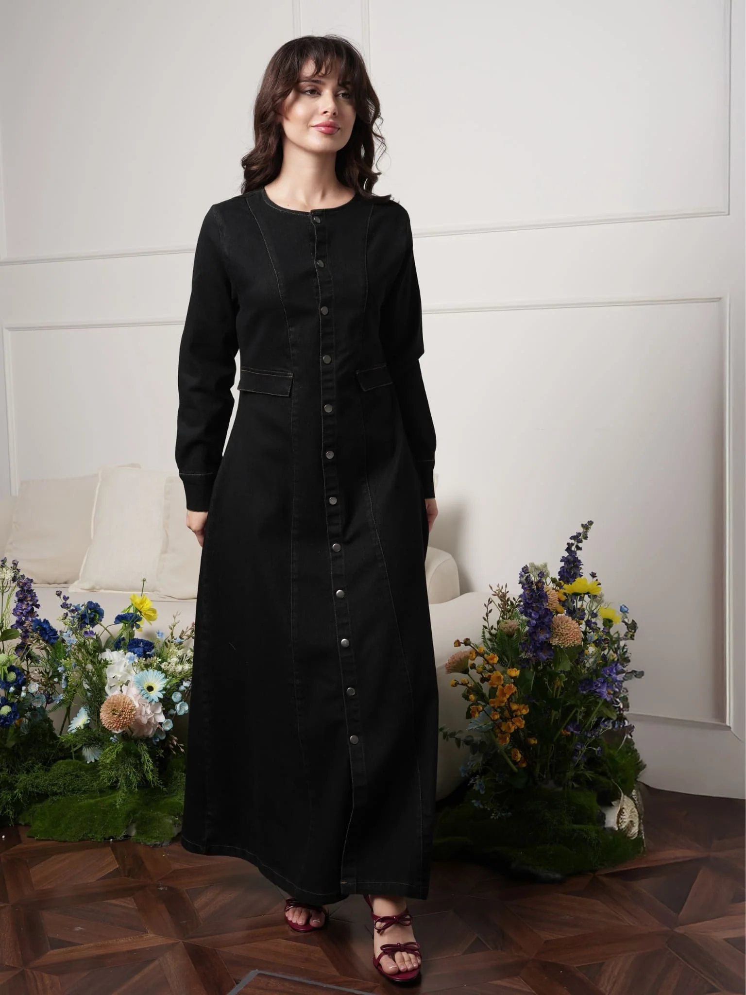 Riona Black Denim Dress - Image 4