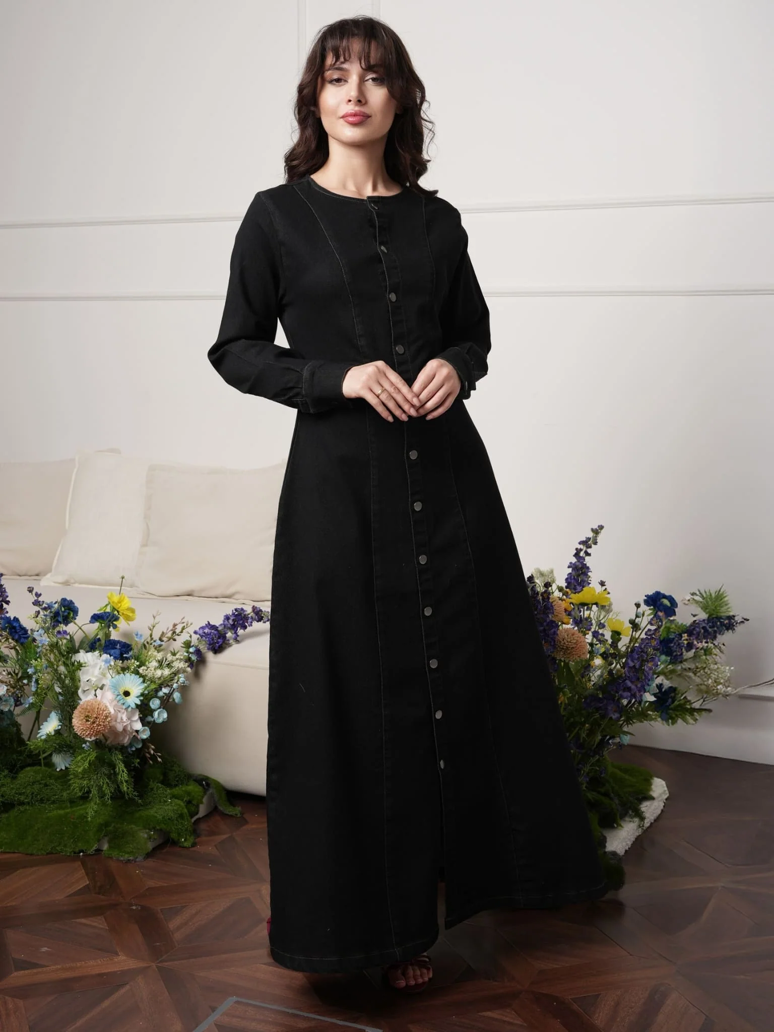 Riona Black Denim Dress - Image 5