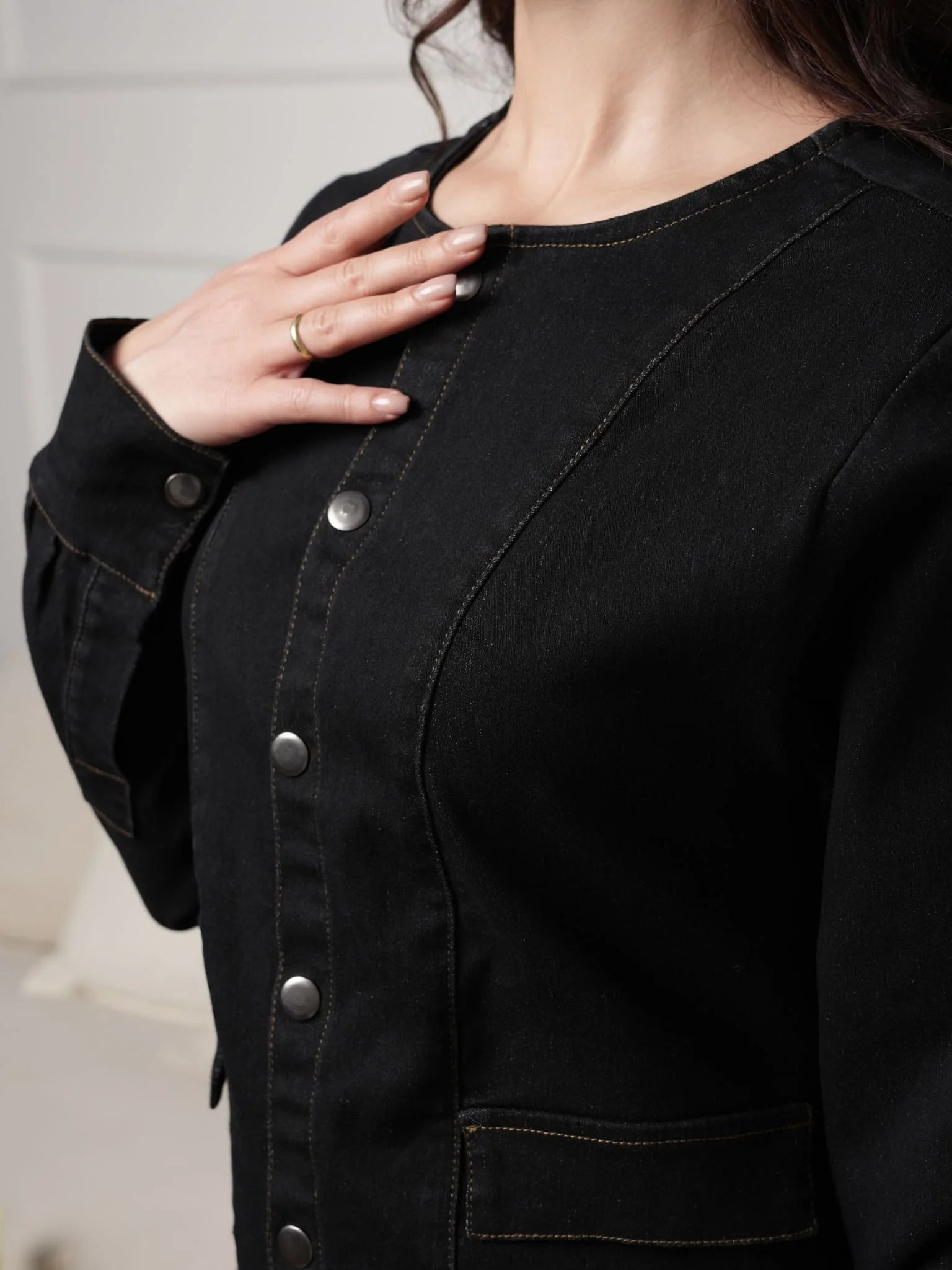 Riona Black Denim Dress - Image 7