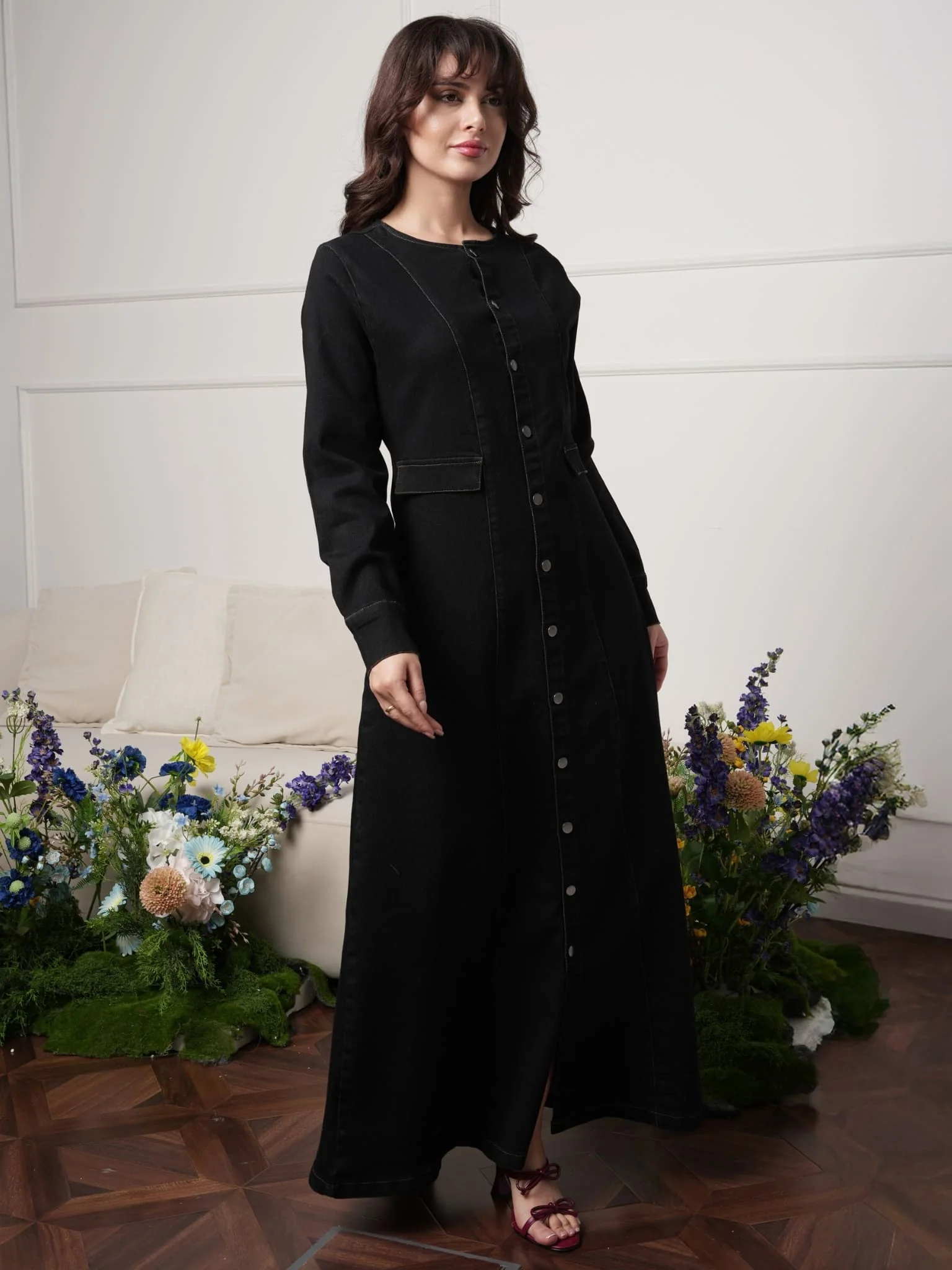 Riona Black Denim Dress - Image 9