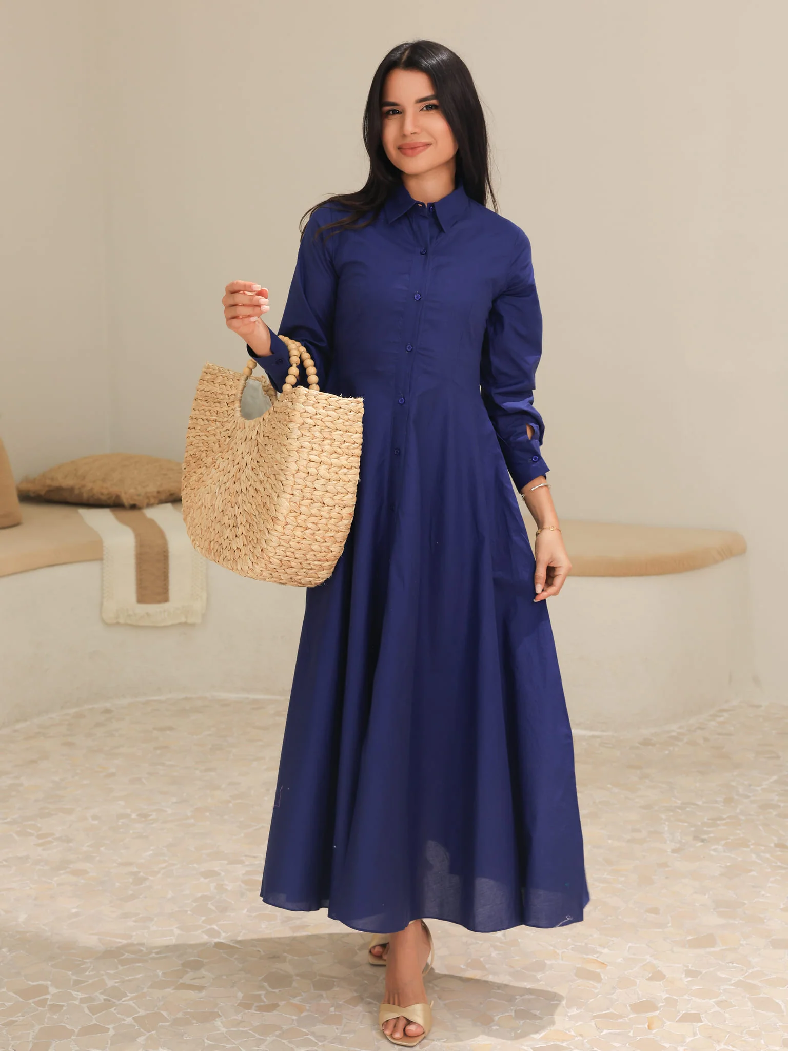Rivea Blue Cotton Flowy Dress
