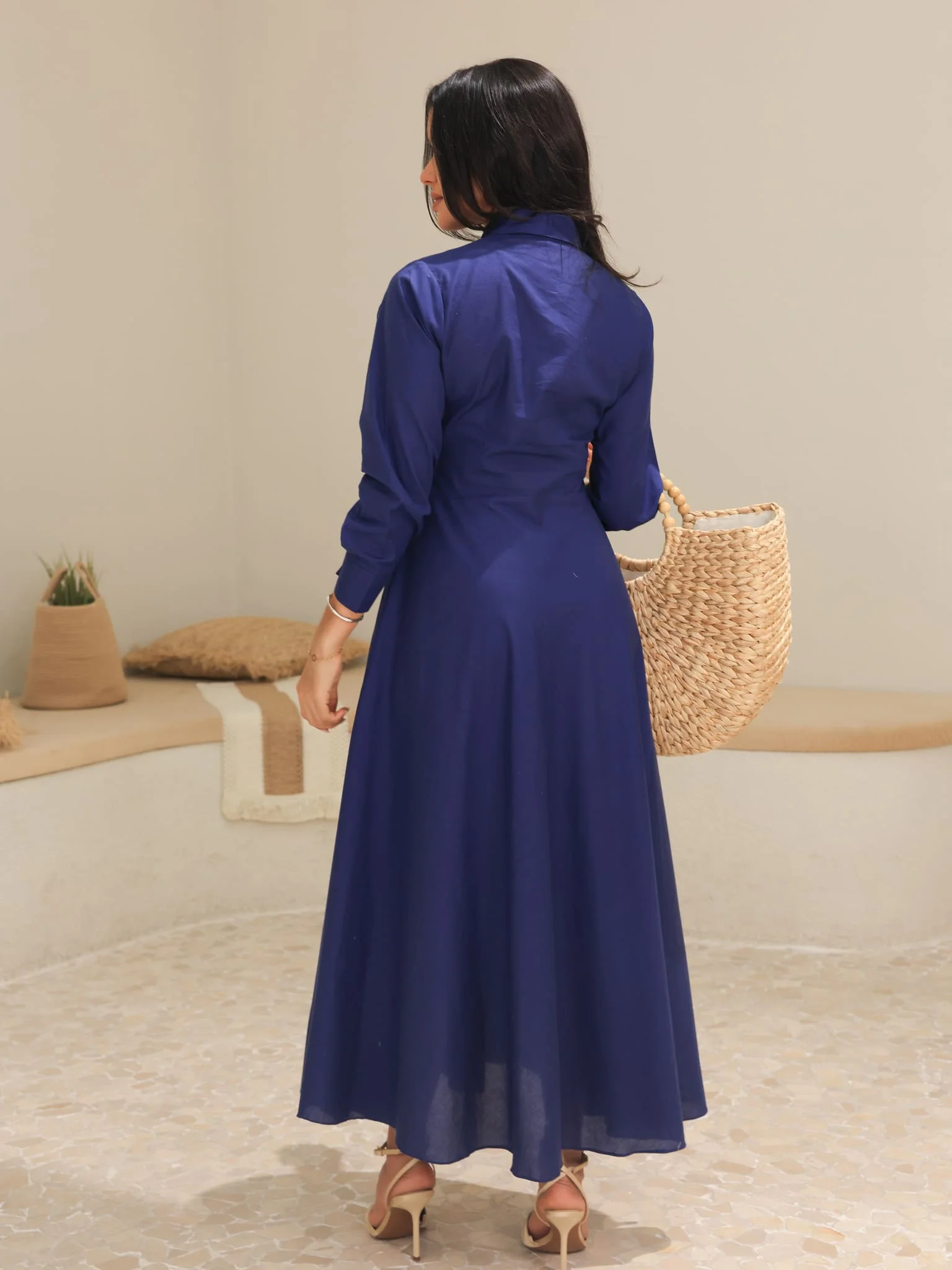 Rivea Blue Cotton Flowy Dress - Image 3