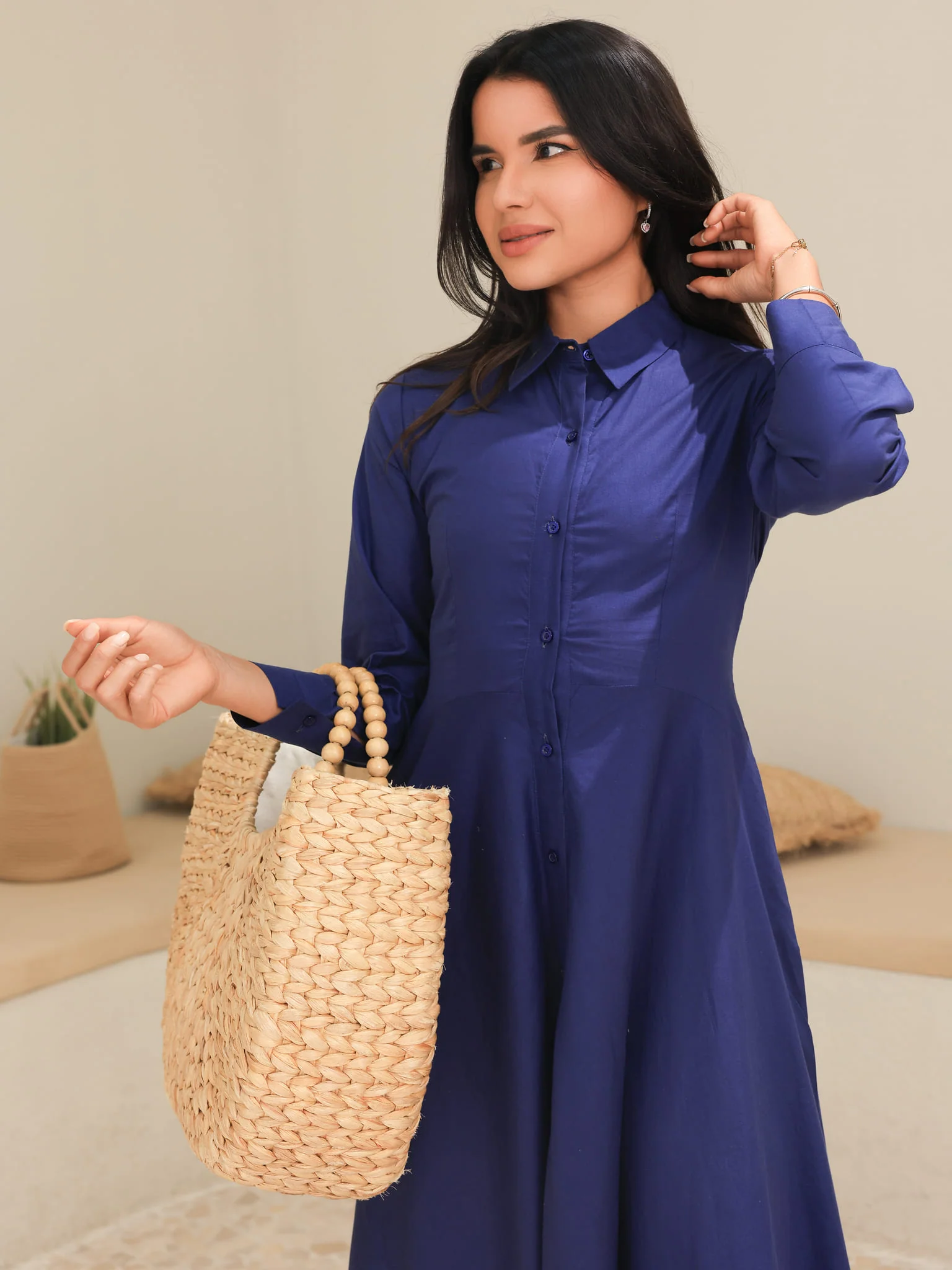 Rivea Blue Cotton Flowy Dress - Image 6