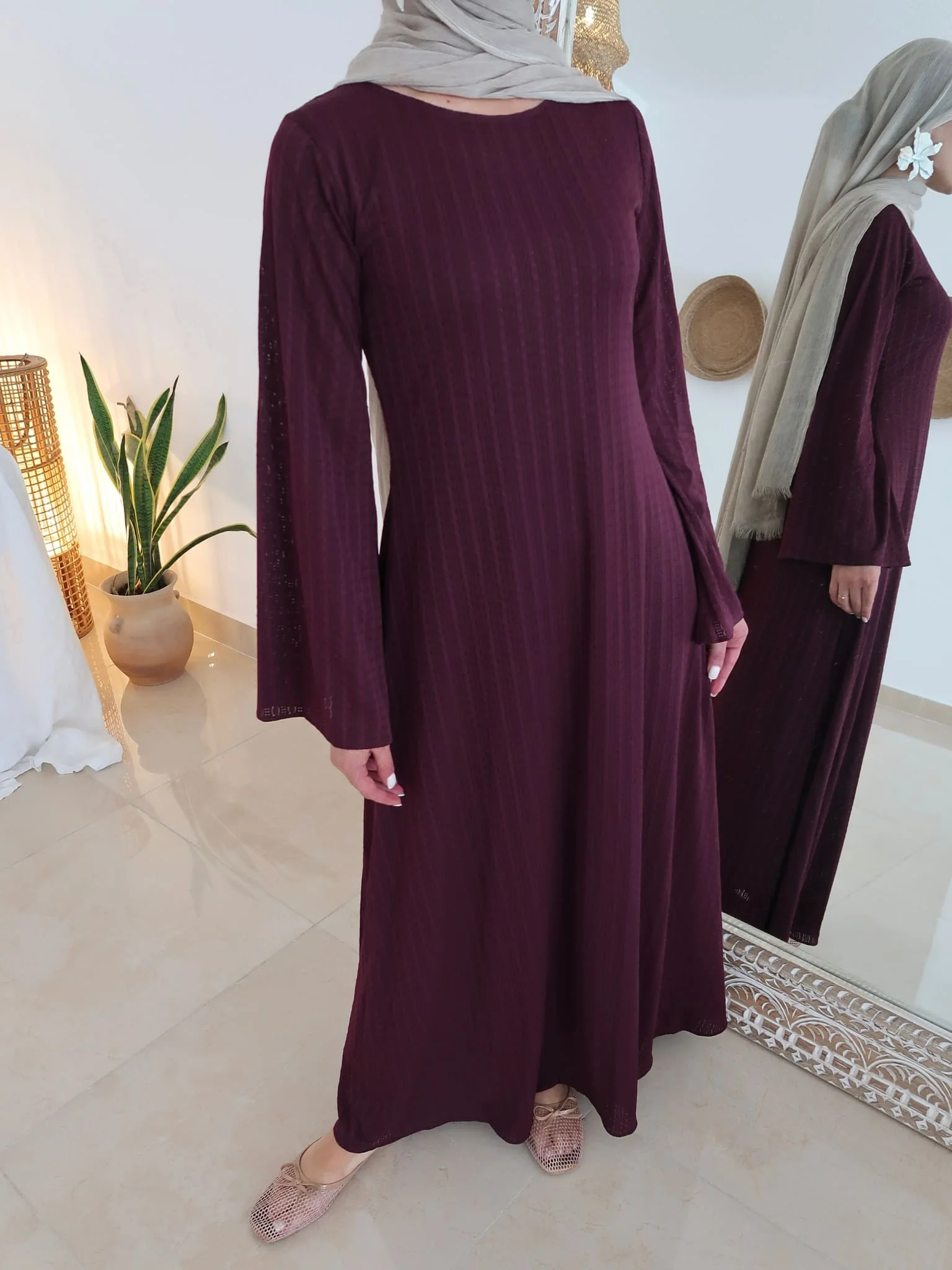Rome Plum Crochet Long Dress With Scarf - Image 5