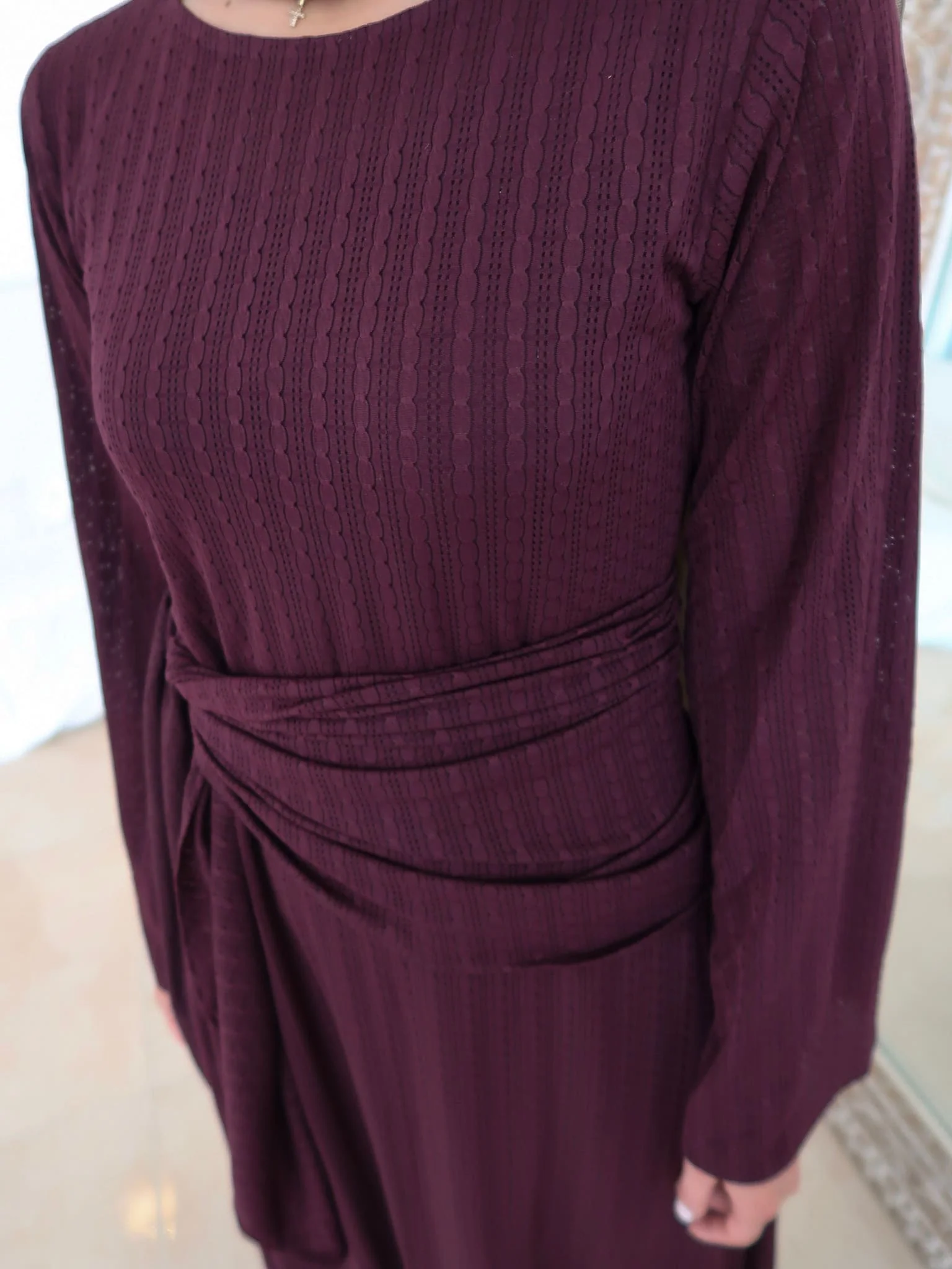 Rome Plum Crochet Long Dress With Scarf - Image 6