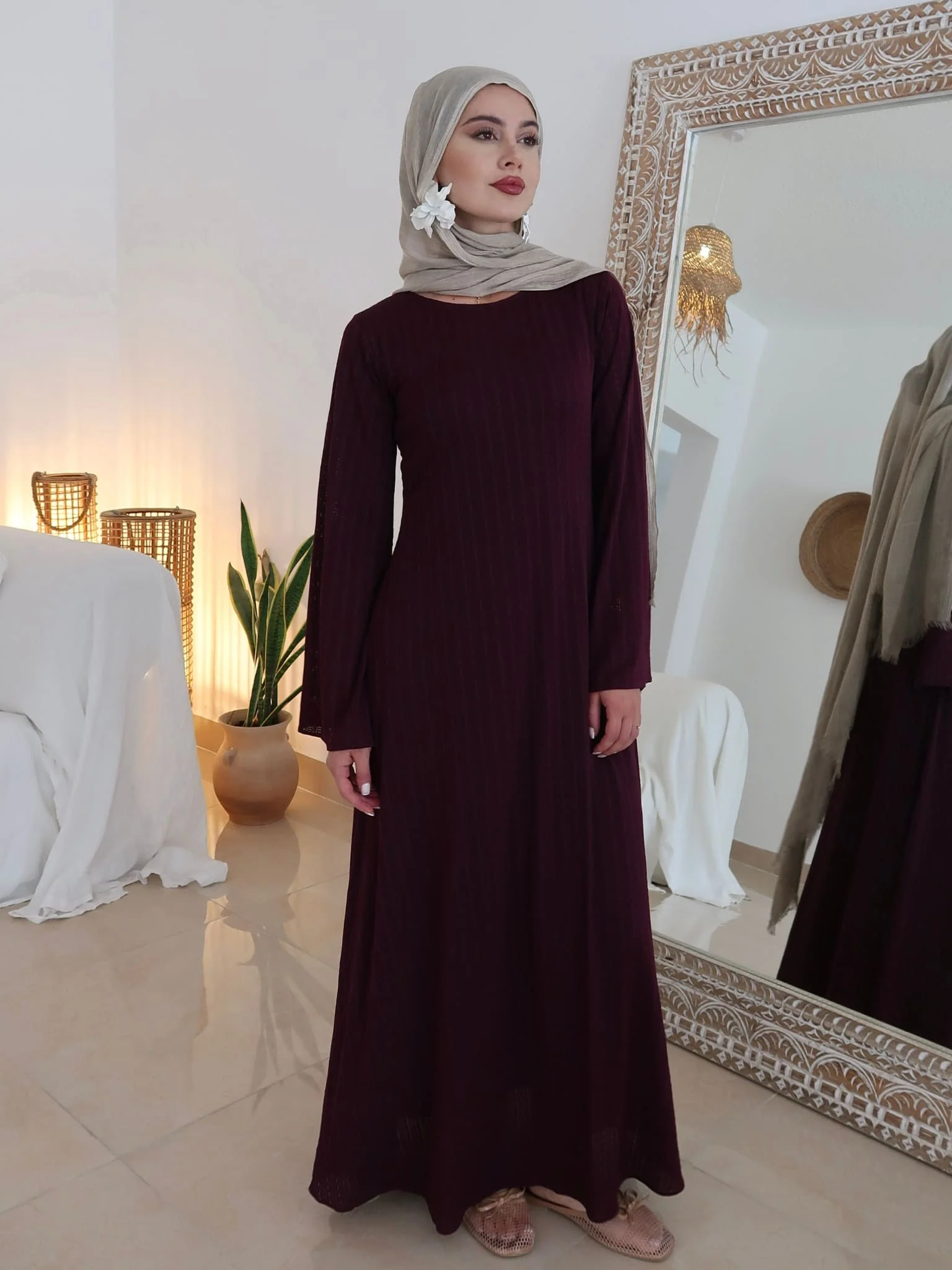 Rome Plum Crochet Long Dress With Scarf - Image 8