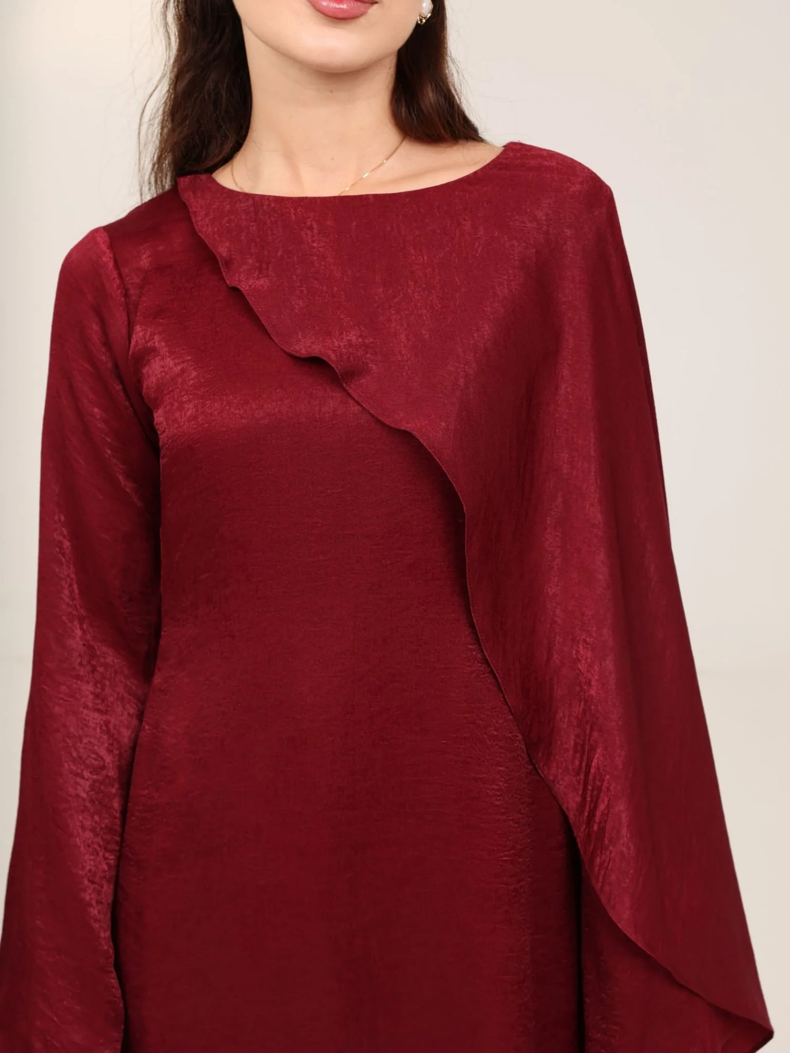 Romina Maroon Cape Long Dress - Image 10