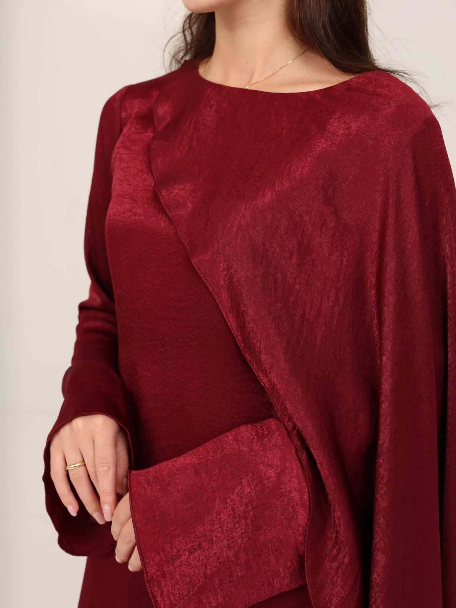 Romina Maroon Cape Long Dress - Image 2