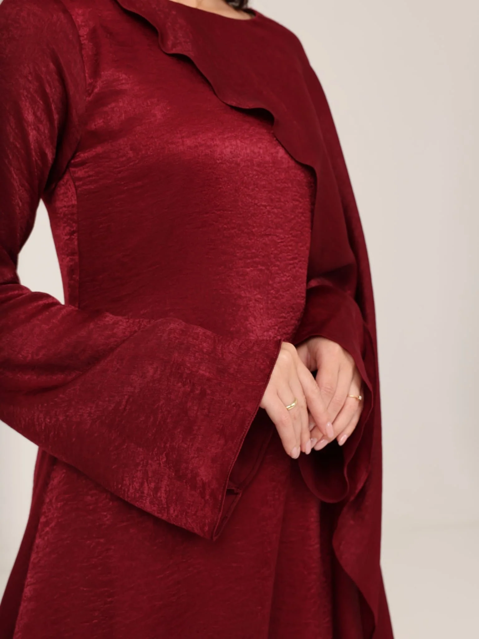 Romina Maroon Cape Long Dress - Image 3