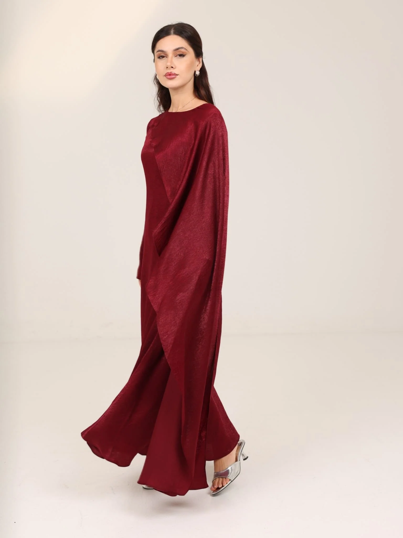 Romina Maroon Cape Long Dress - Image 6