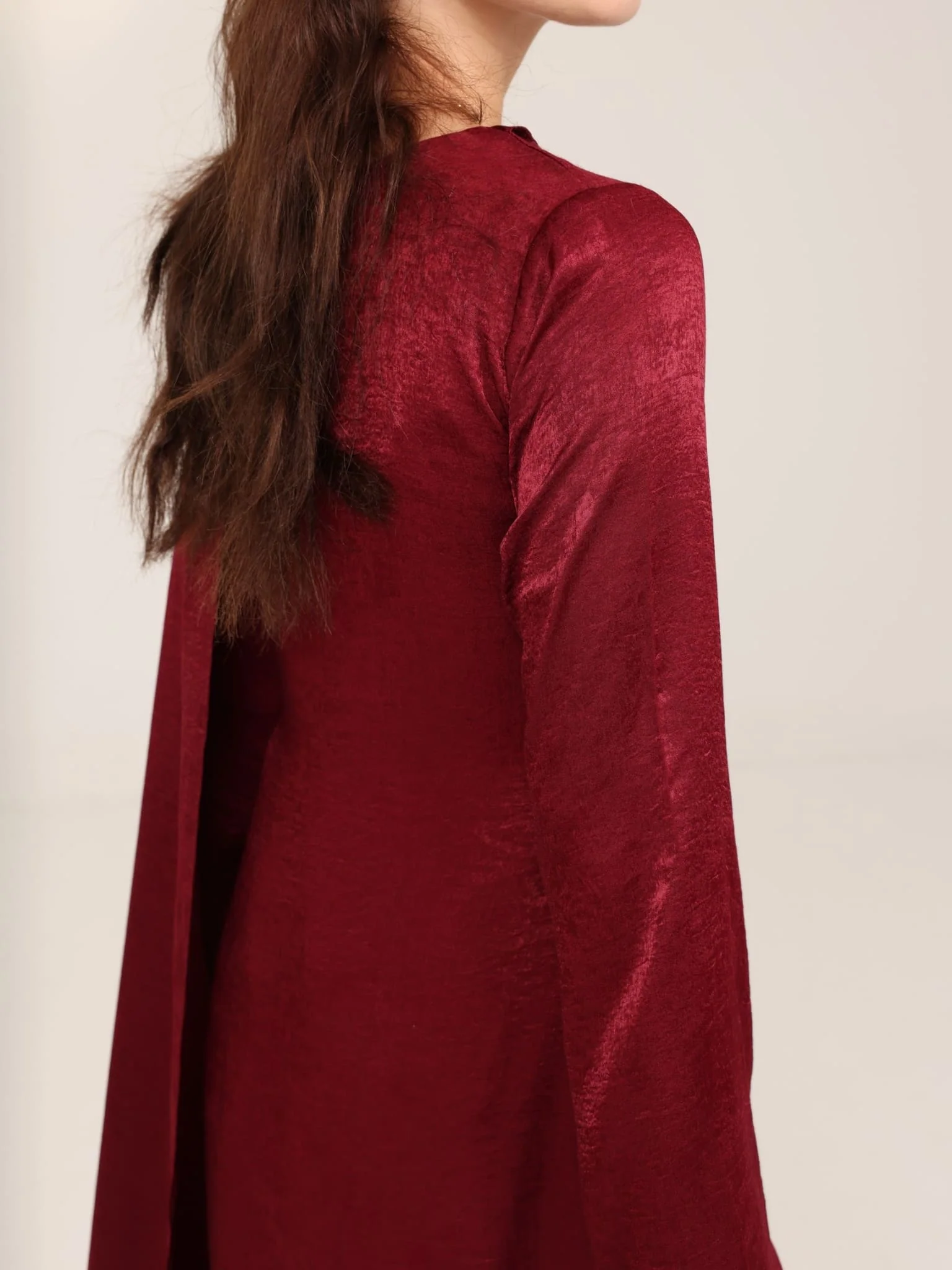 Romina Maroon Cape Long Dress - Image 8