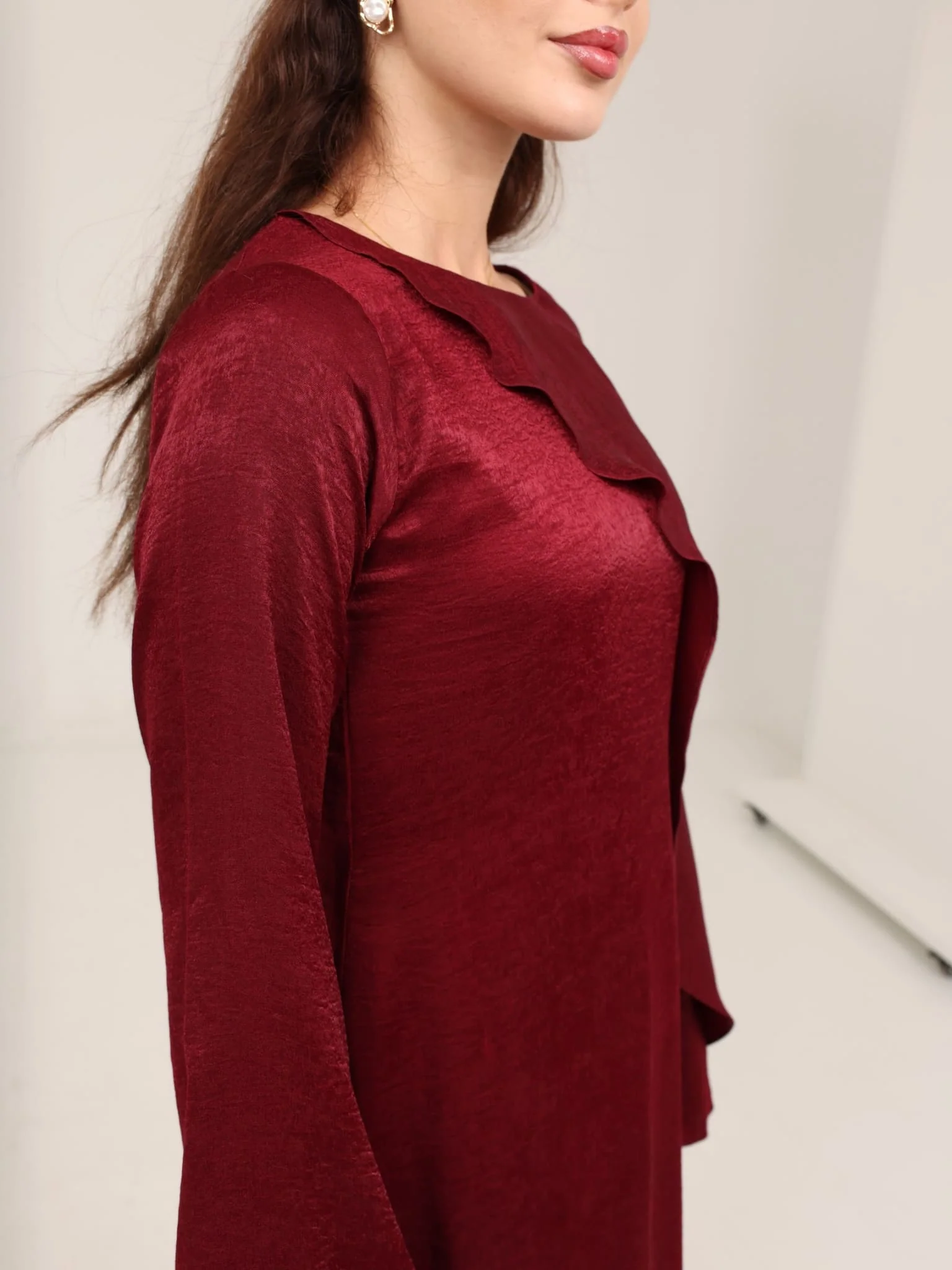Romina Maroon Cape Long Dress - Image 9