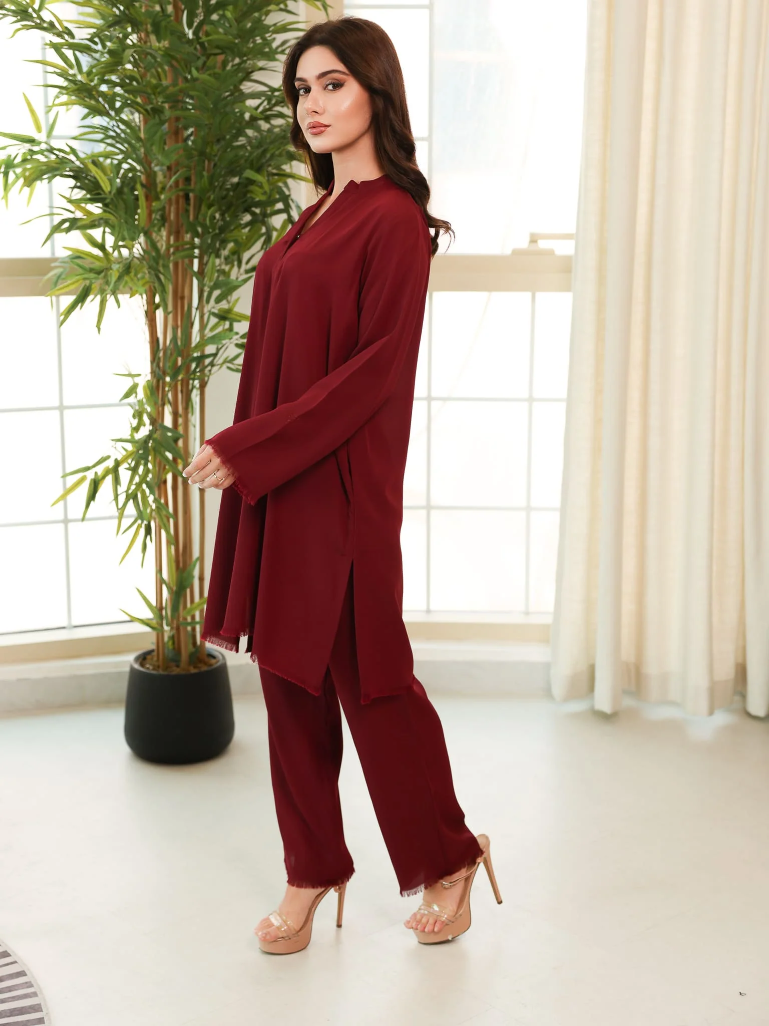 Rosal Maroon Co Ord Set - Image 3