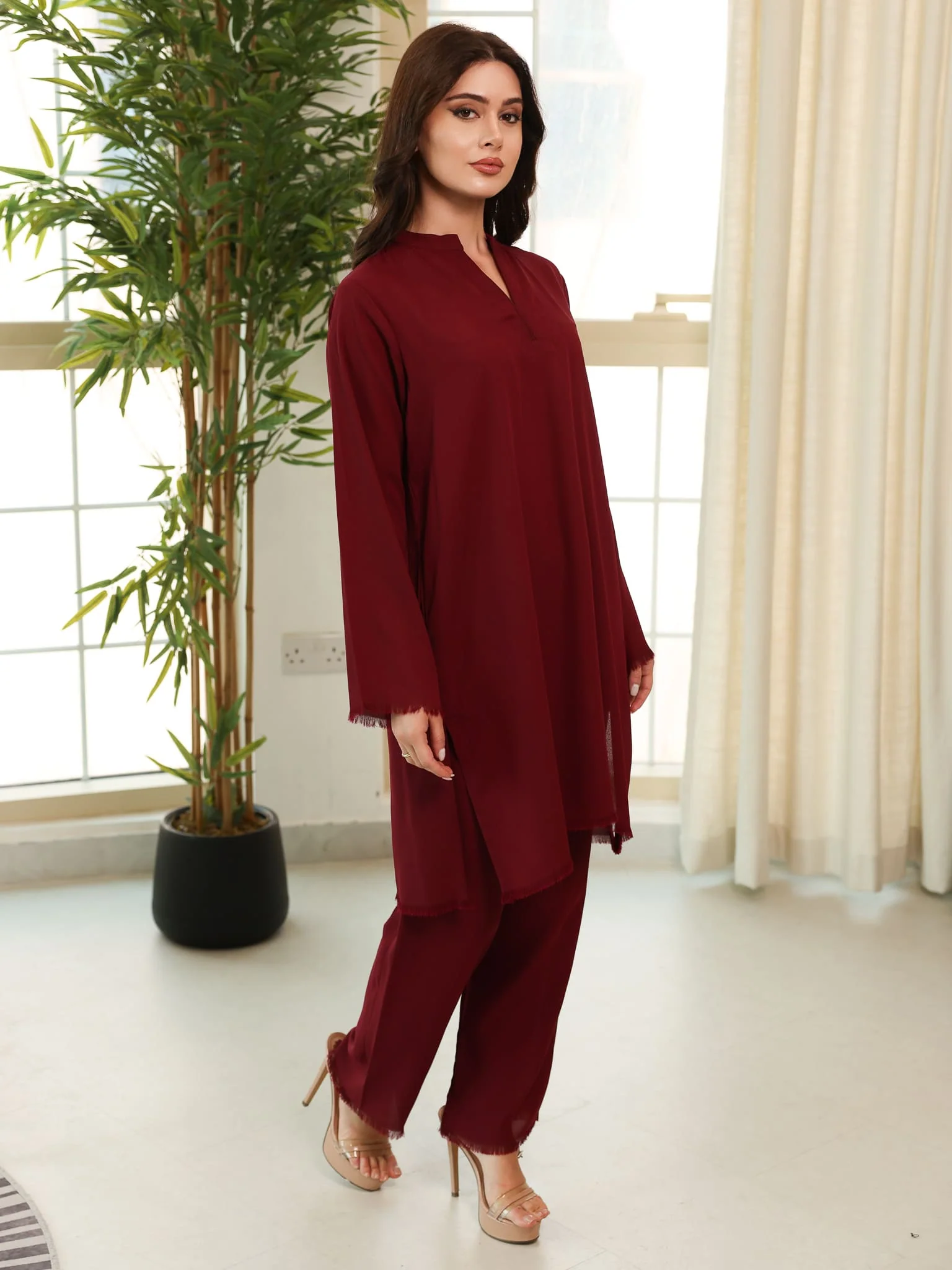 Rosal Maroon Co Ord Set - Image 4