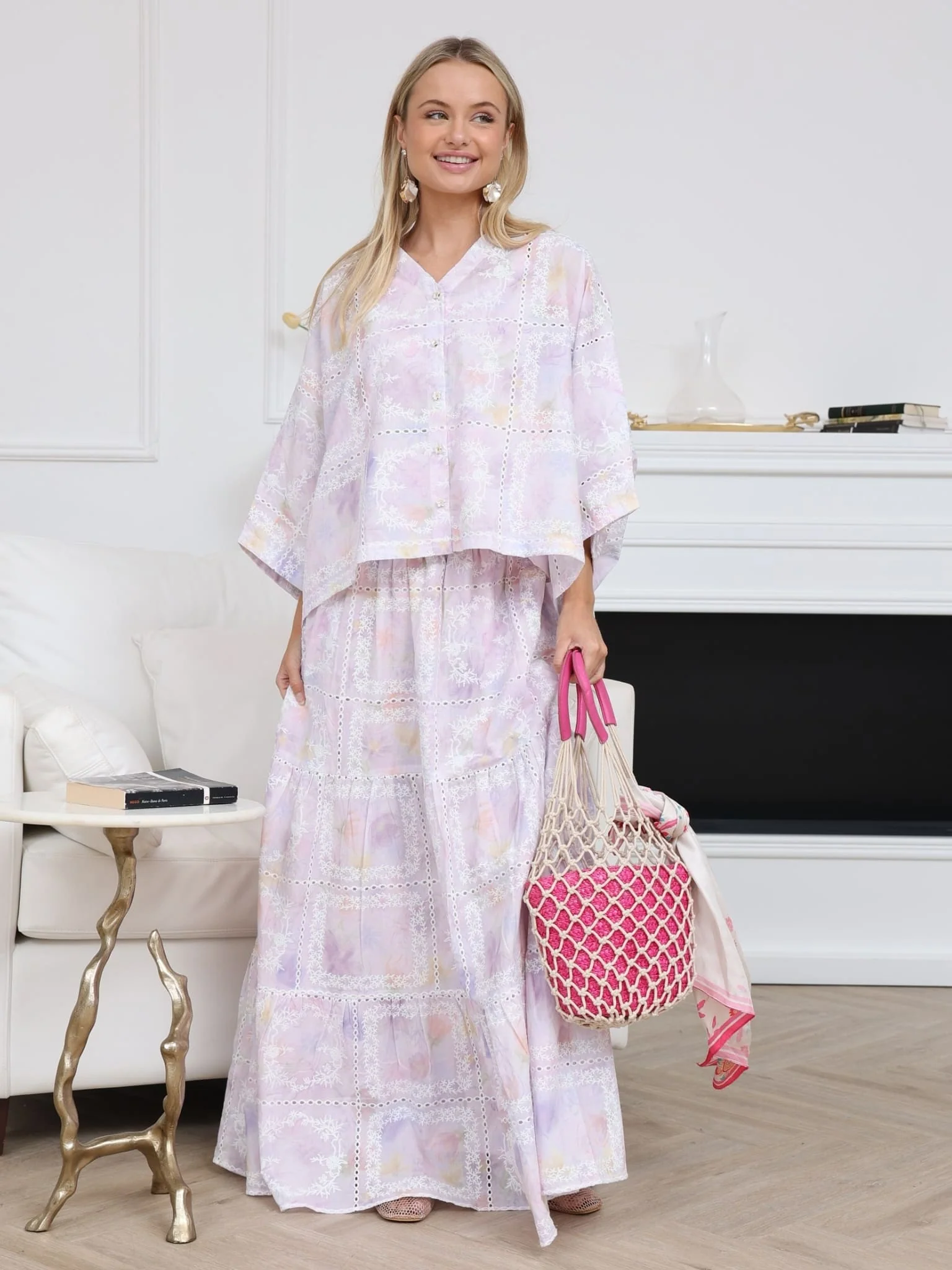 Rosalind Lilac Embroidered Cutwork Shirt - Image 3