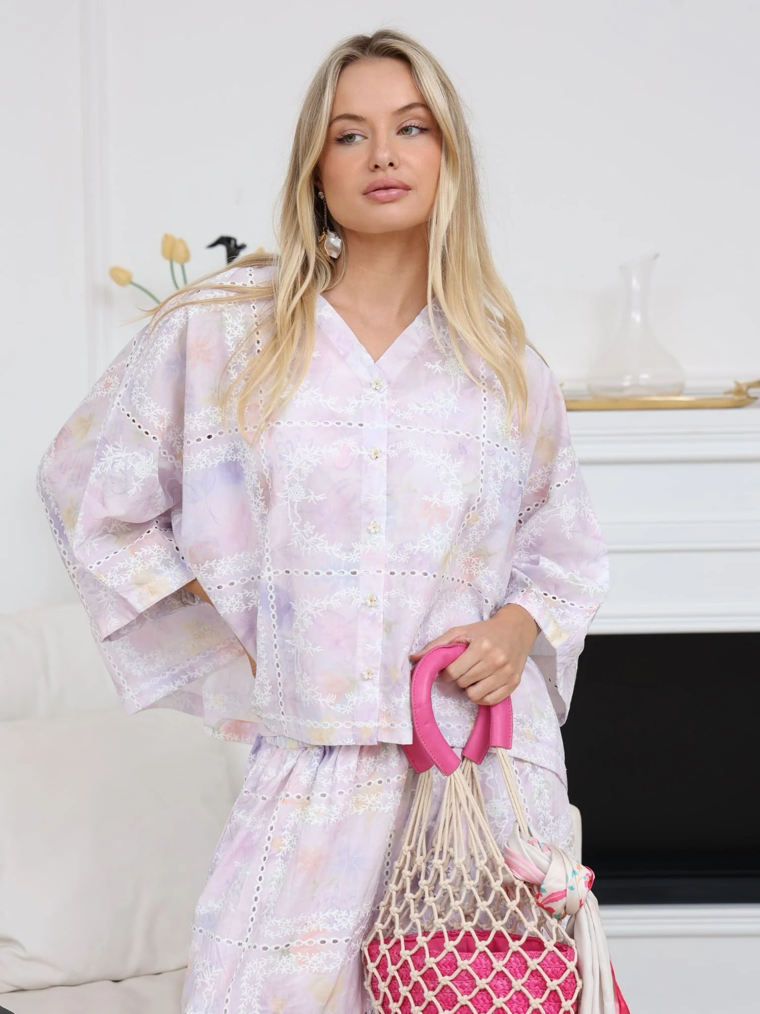 Rosalind Lilac Embroidered Cutwork Shirt - Image 6