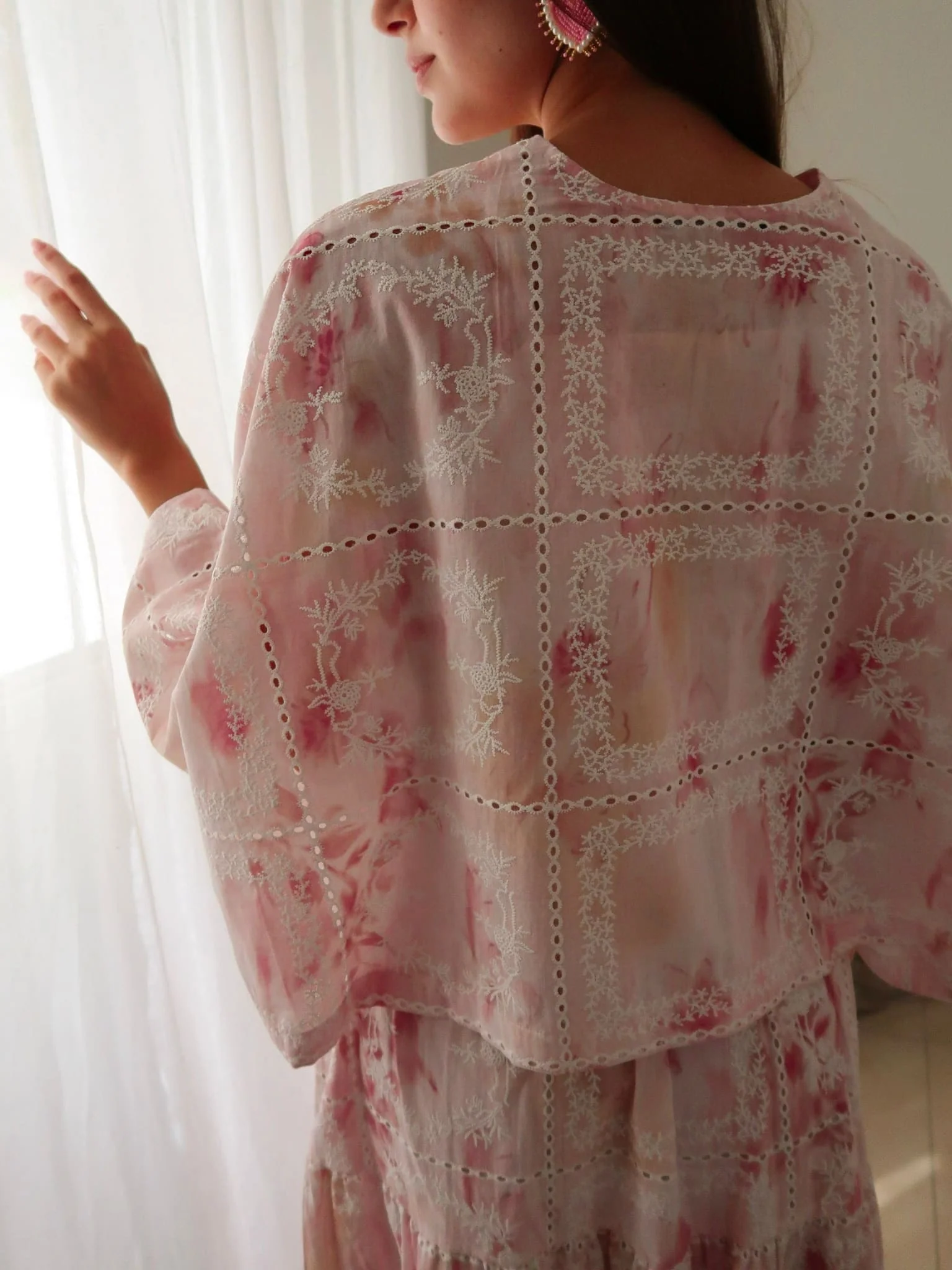 Rosalind Pink Embroidered Cutwork Shirt - Image 4