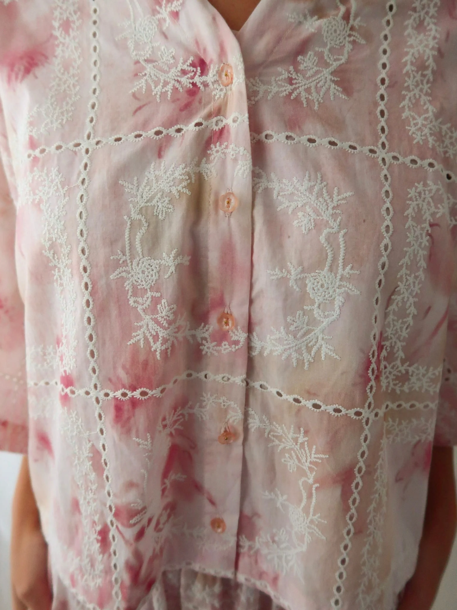 Rosalind Pink Embroidered Cutwork Shirt - Image 6