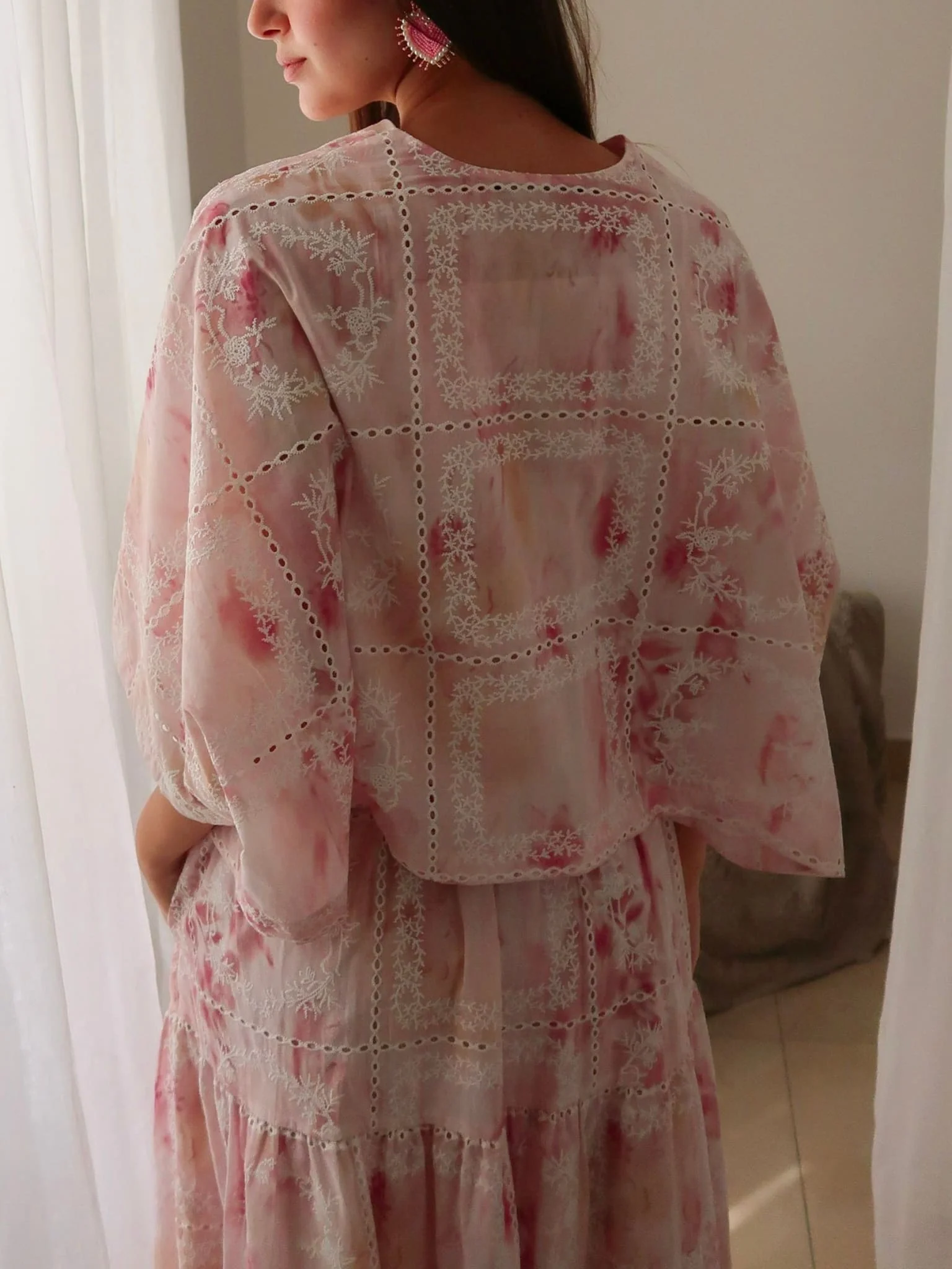 Rosalind Pink Embroidered Cutwork Shirt - Image 8