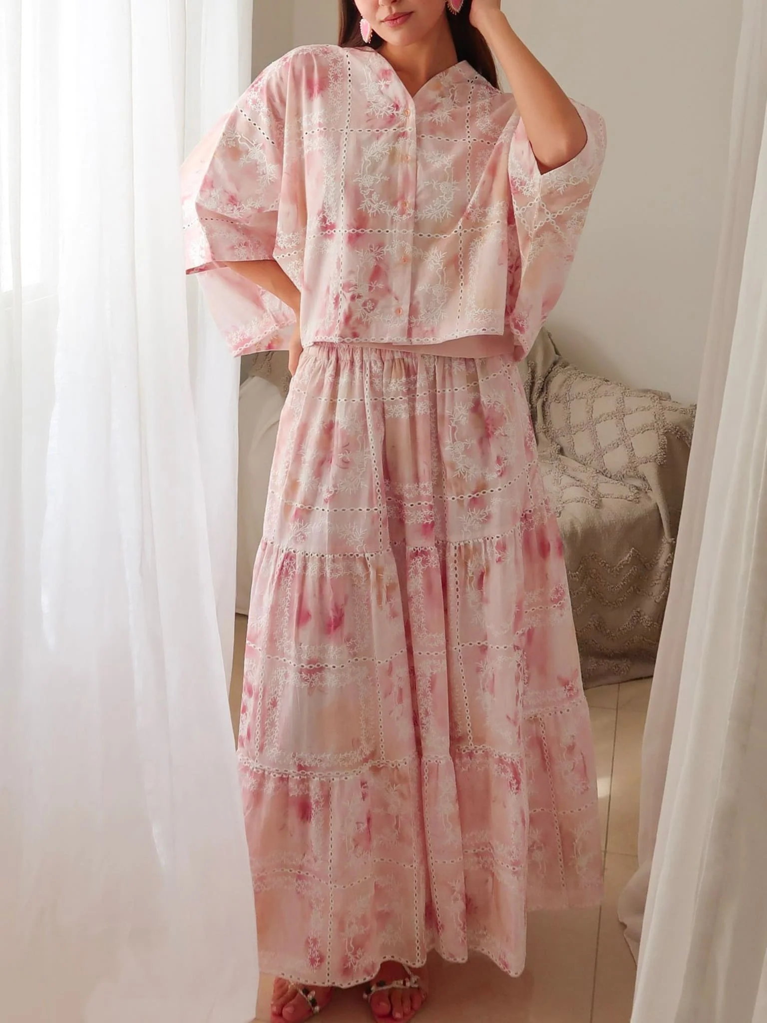 Rosalind Pink Embroidered Skirt - Image 8