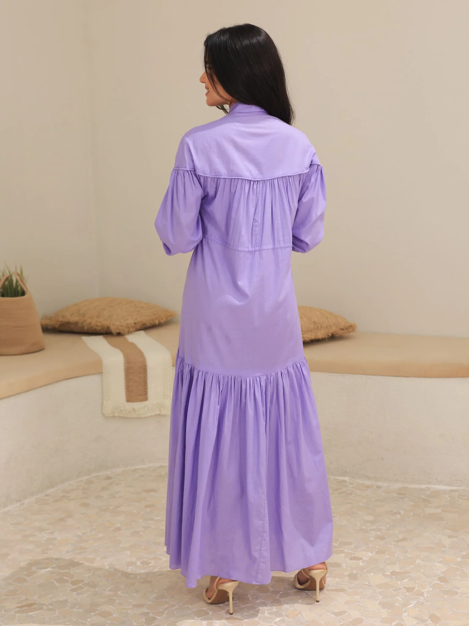 Ruffyn Lilac Gathered Long Dress - Image 3