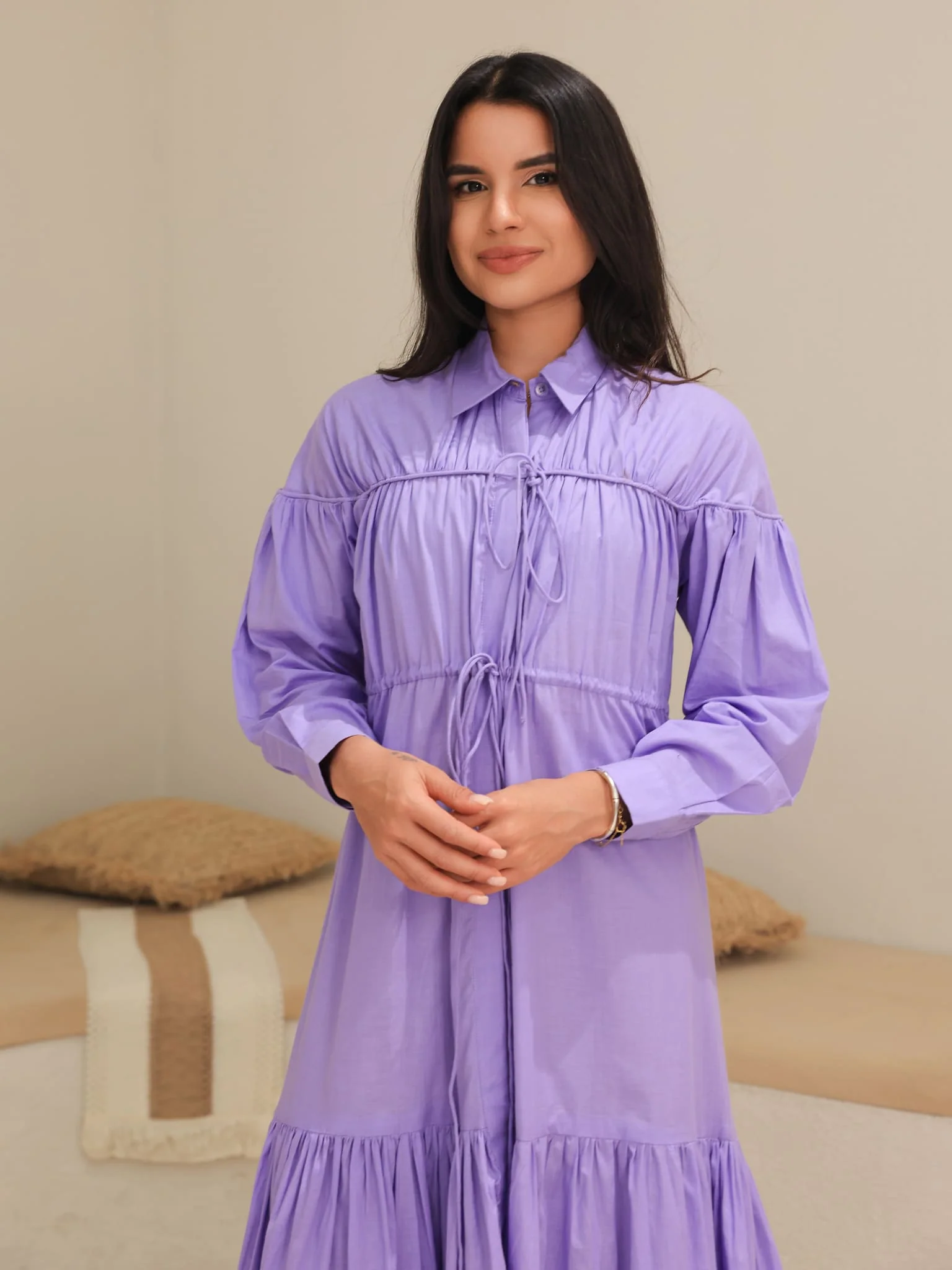 Ruffyn Lilac Gathered Long Dress - Image 5
