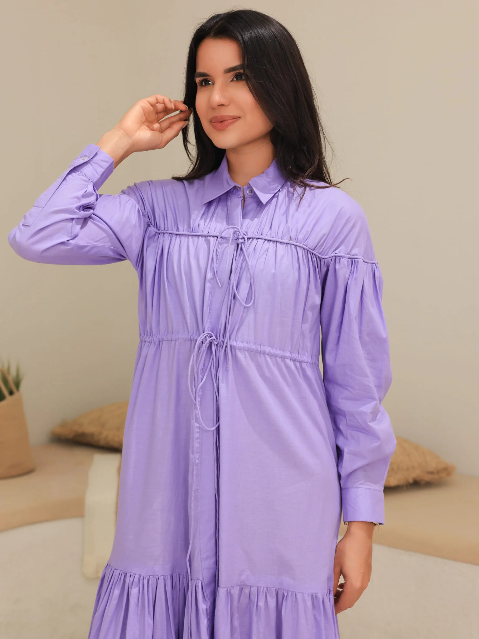 Ruffyn Lilac Gathered Long Dress - Image 7
