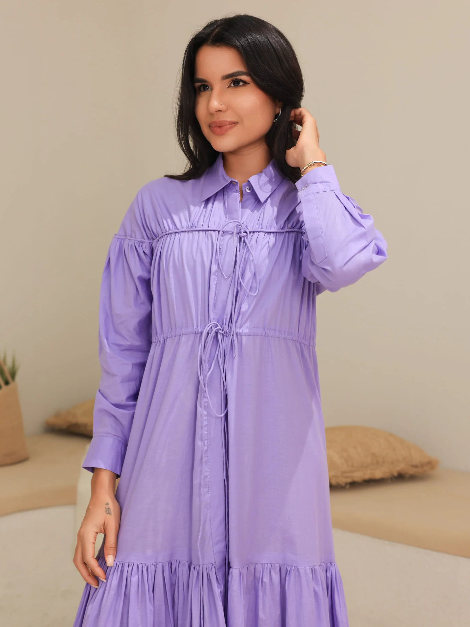 Ruffyn Lilac Gathered Long Dress - Image 9