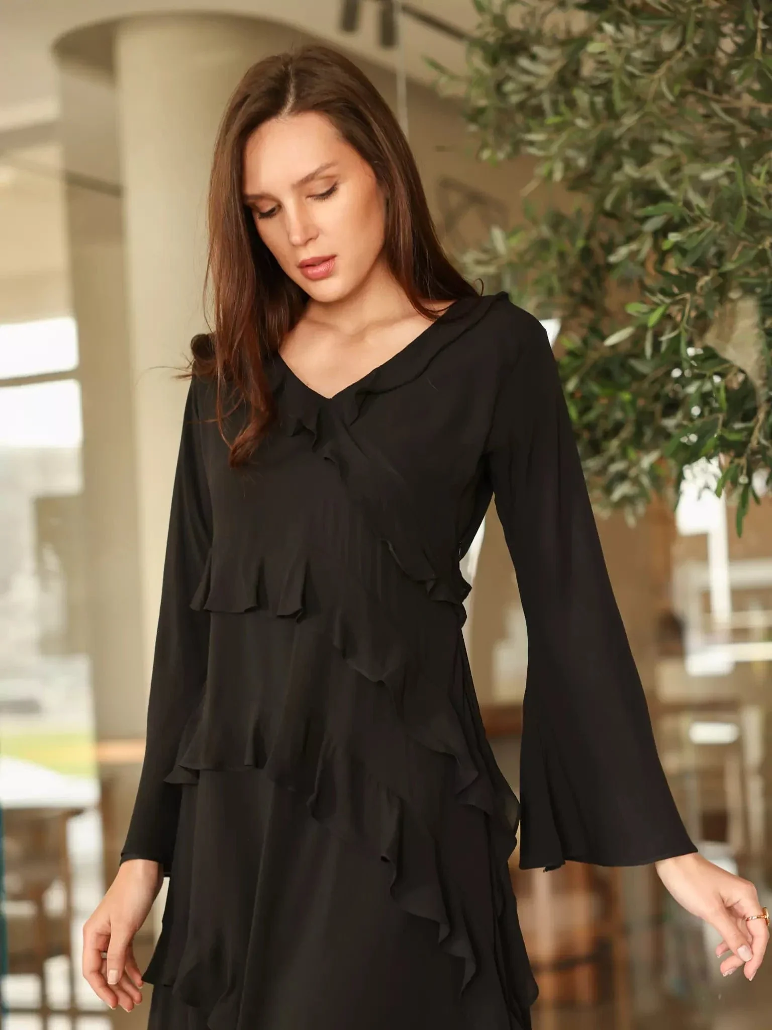 Rumple Black Frill Solid Dress - Image 5