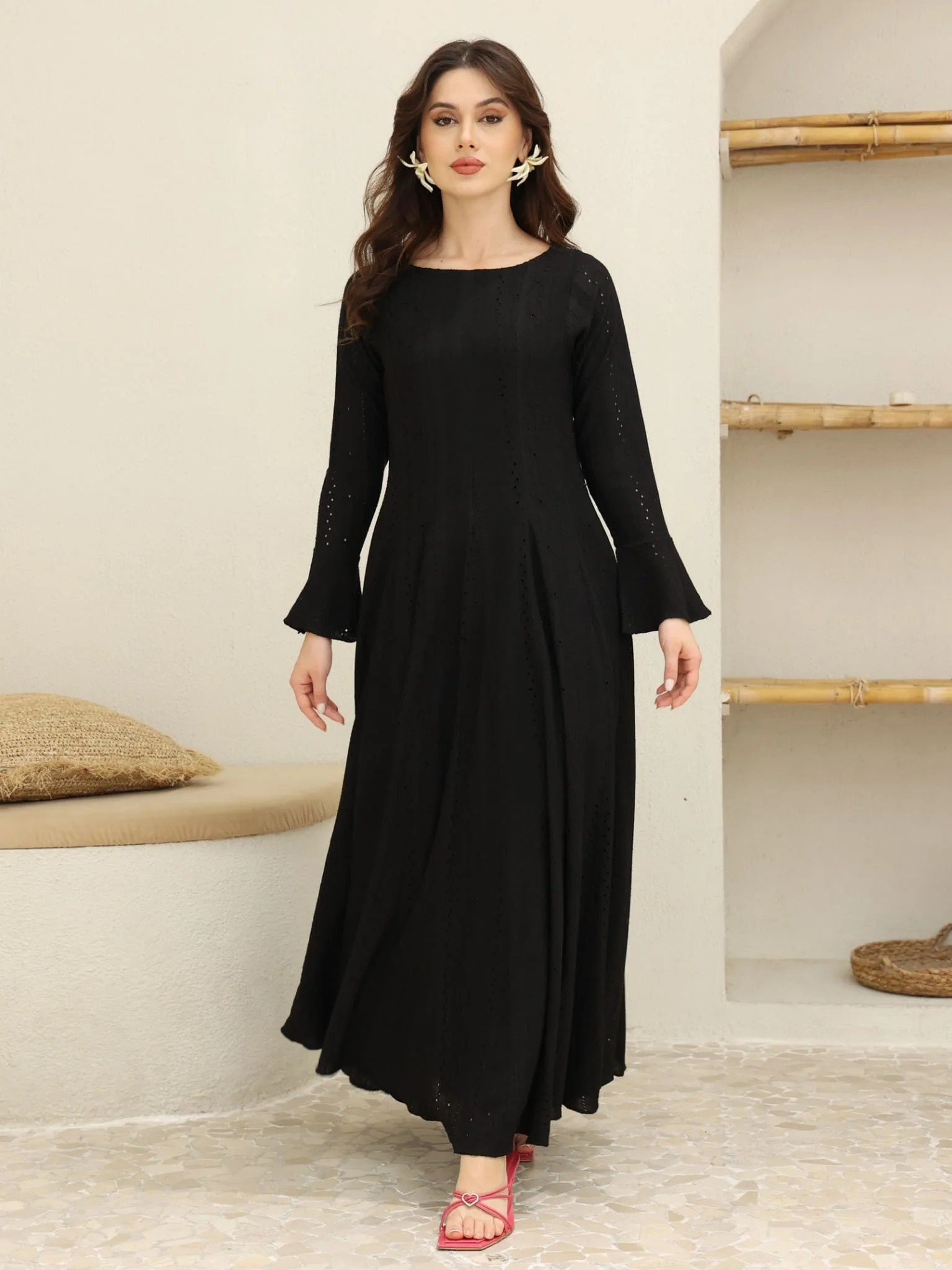 Runa Black Panel Crochet Dress